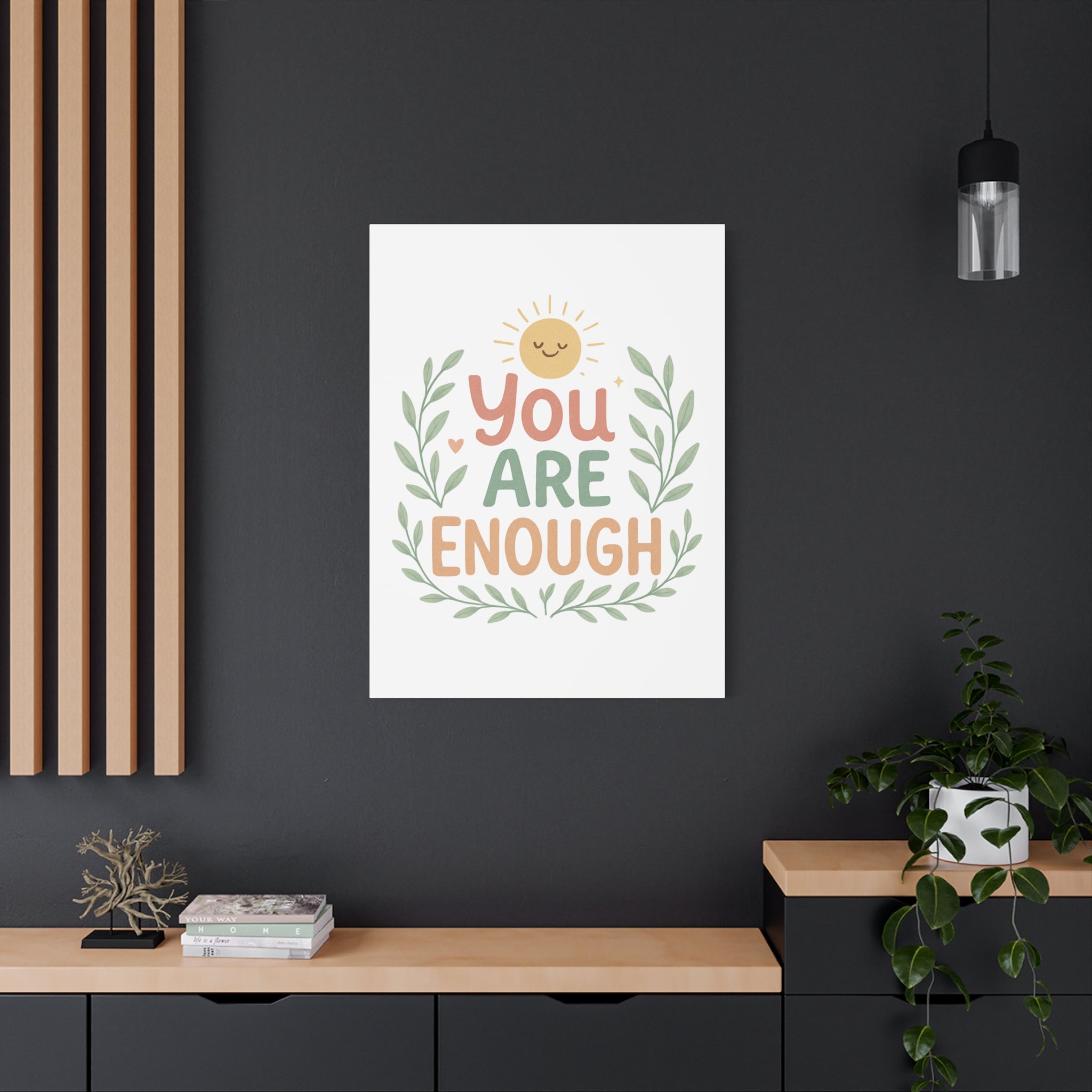 You Are Enough Canvas Wall Art — Positive Motivational Sun & Laurel Print