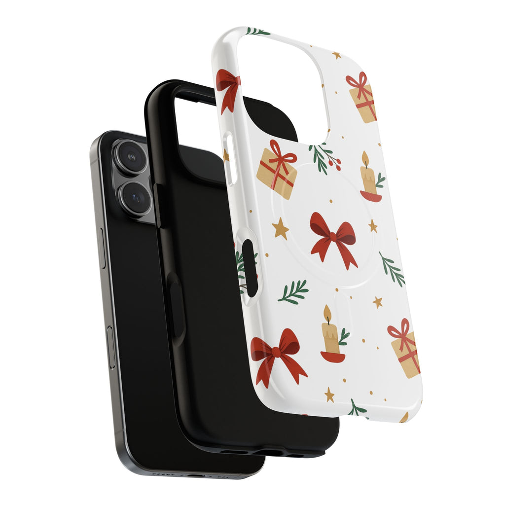 Holiday Gift Pattern Phone Case — Magnetic Tough Case with Bows, Candles & Presents