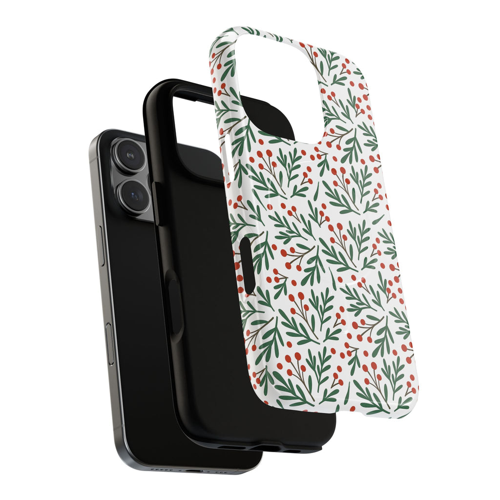 Magnetic Phone Case — Festive Holly & Berry Winter Floral