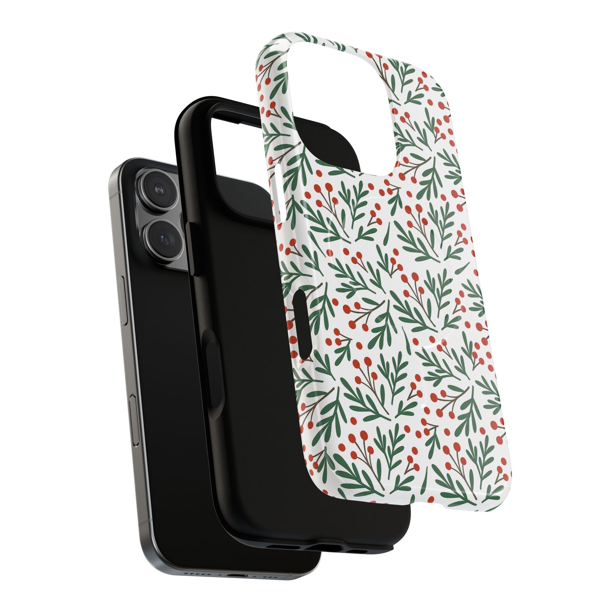 Magnetic Phone Case — Festive Holly & Berry Winter Floral