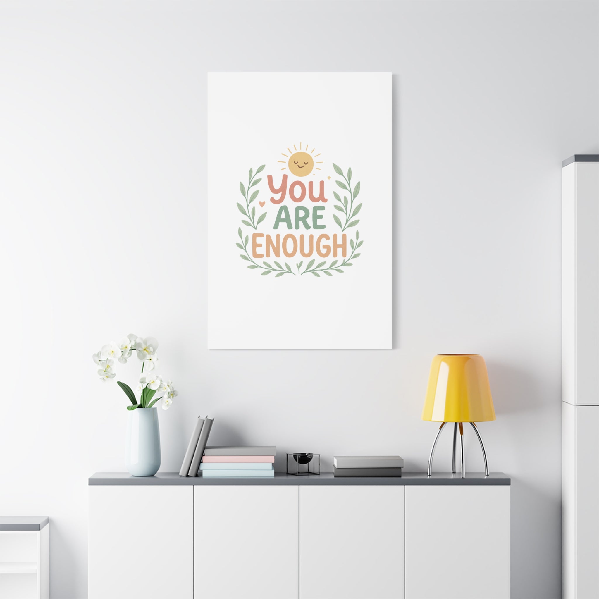 You Are Enough Canvas Wall Art — Positive Motivational Sun & Laurel Print