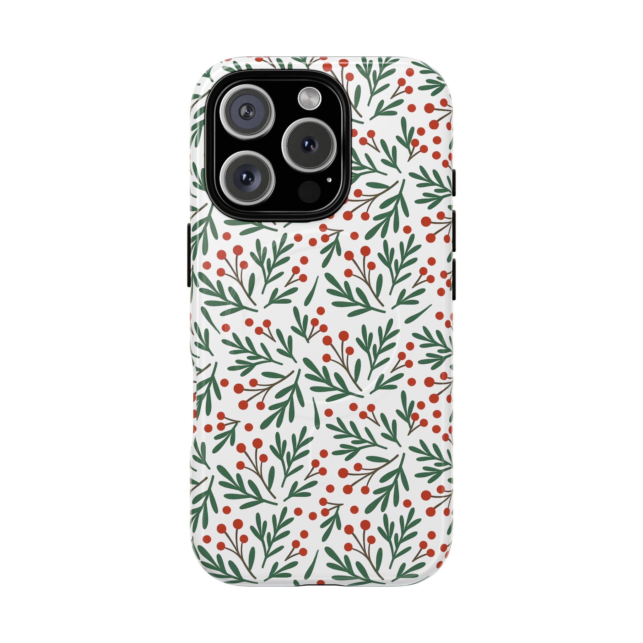 Magnetic Phone Case — Festive Holly & Berry Winter Floral