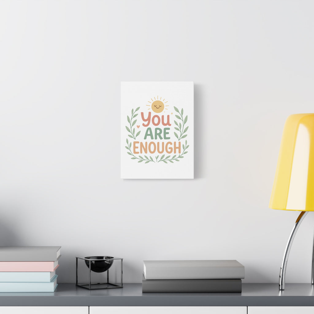 You Are Enough Canvas Wall Art — Positive Motivational Sun & Laurel Print
