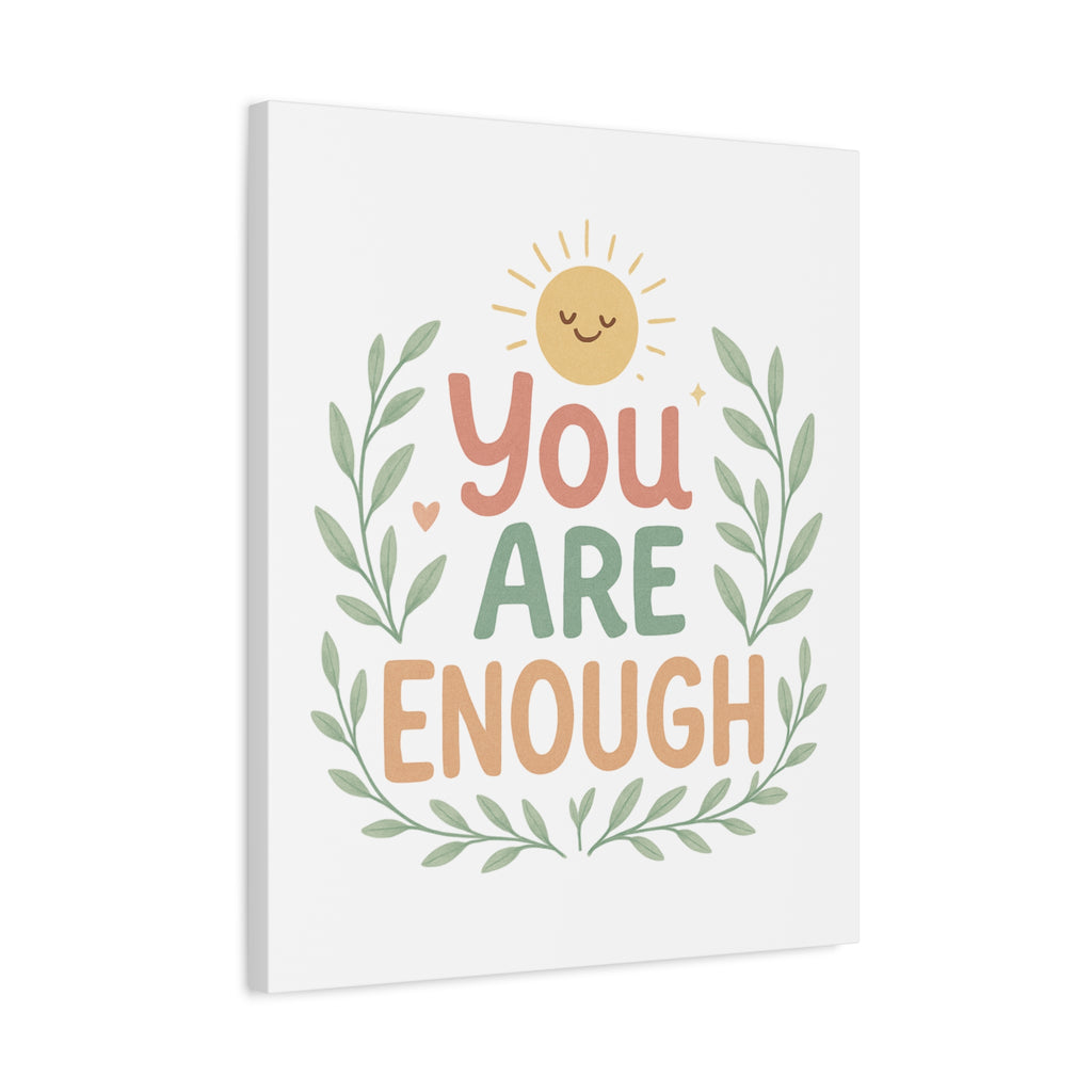 You Are Enough Canvas Wall Art — Positive Motivational Sun & Laurel Print
