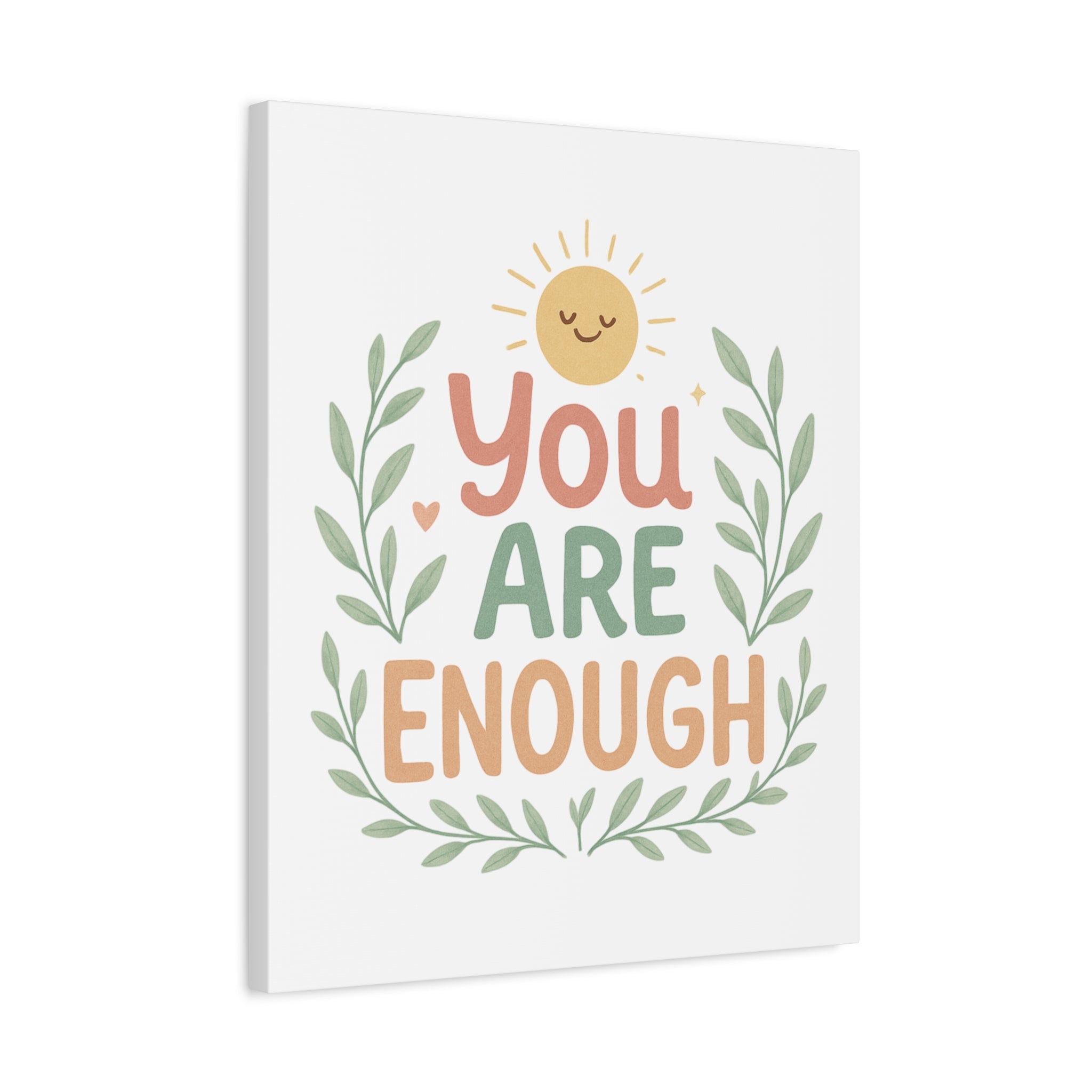 You Are Enough Canvas Wall Art — Positive Motivational Sun & Laurel Print