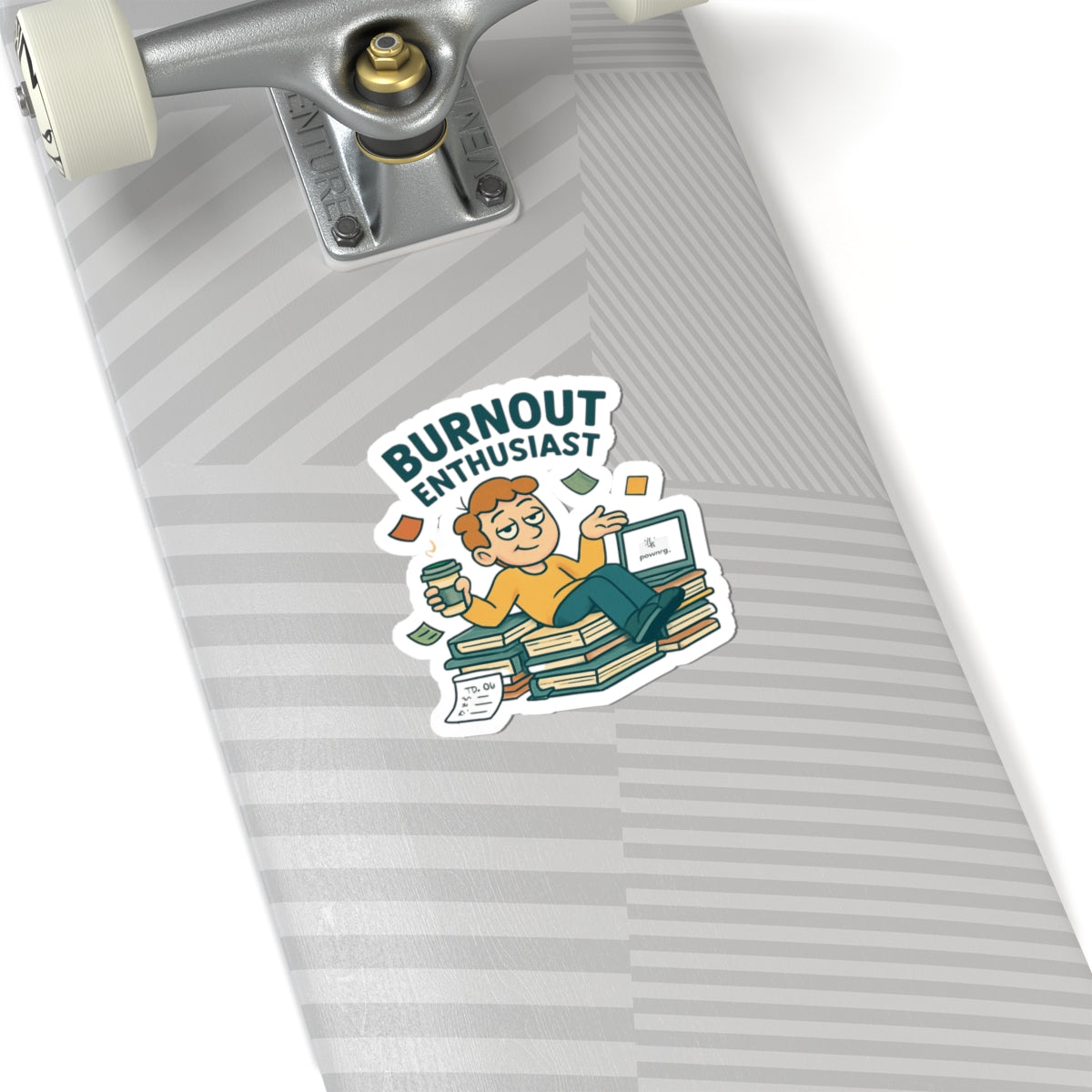 Burnout Enthusiast Sticker — Funny Office Laptop Kiss-Cut Sticker for Overworked Professionals