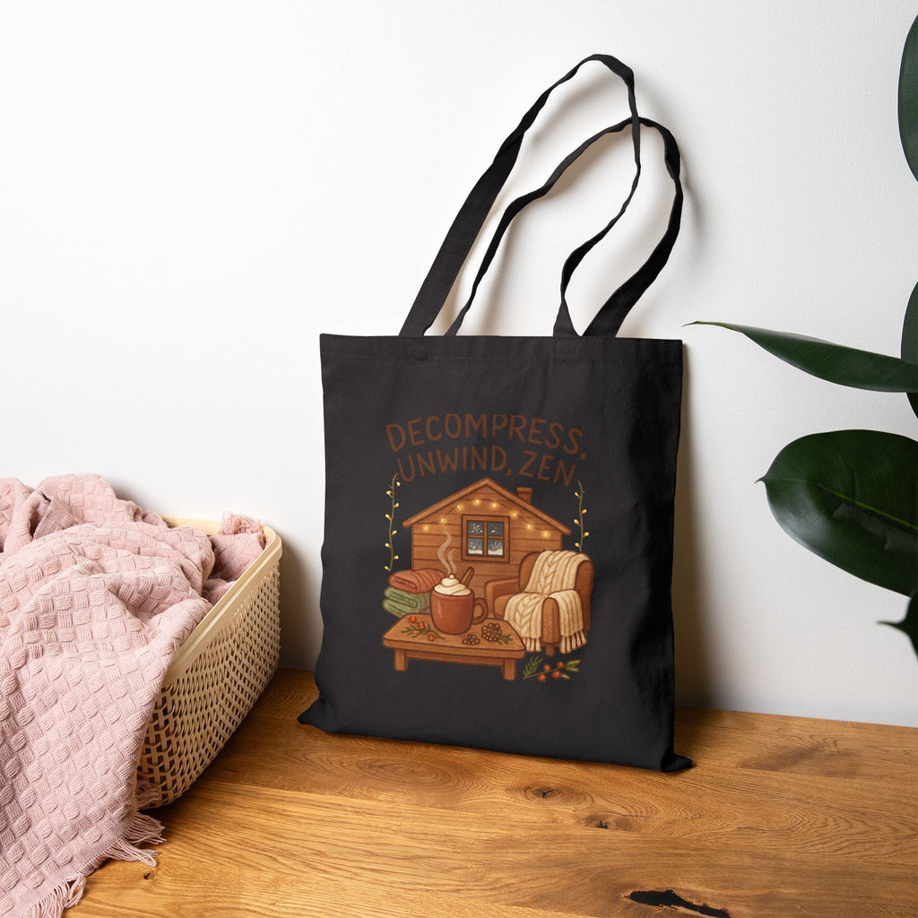 Tote Bag — "Decompress, Unwind, Zen" Cabin Cozy Canvas Tote