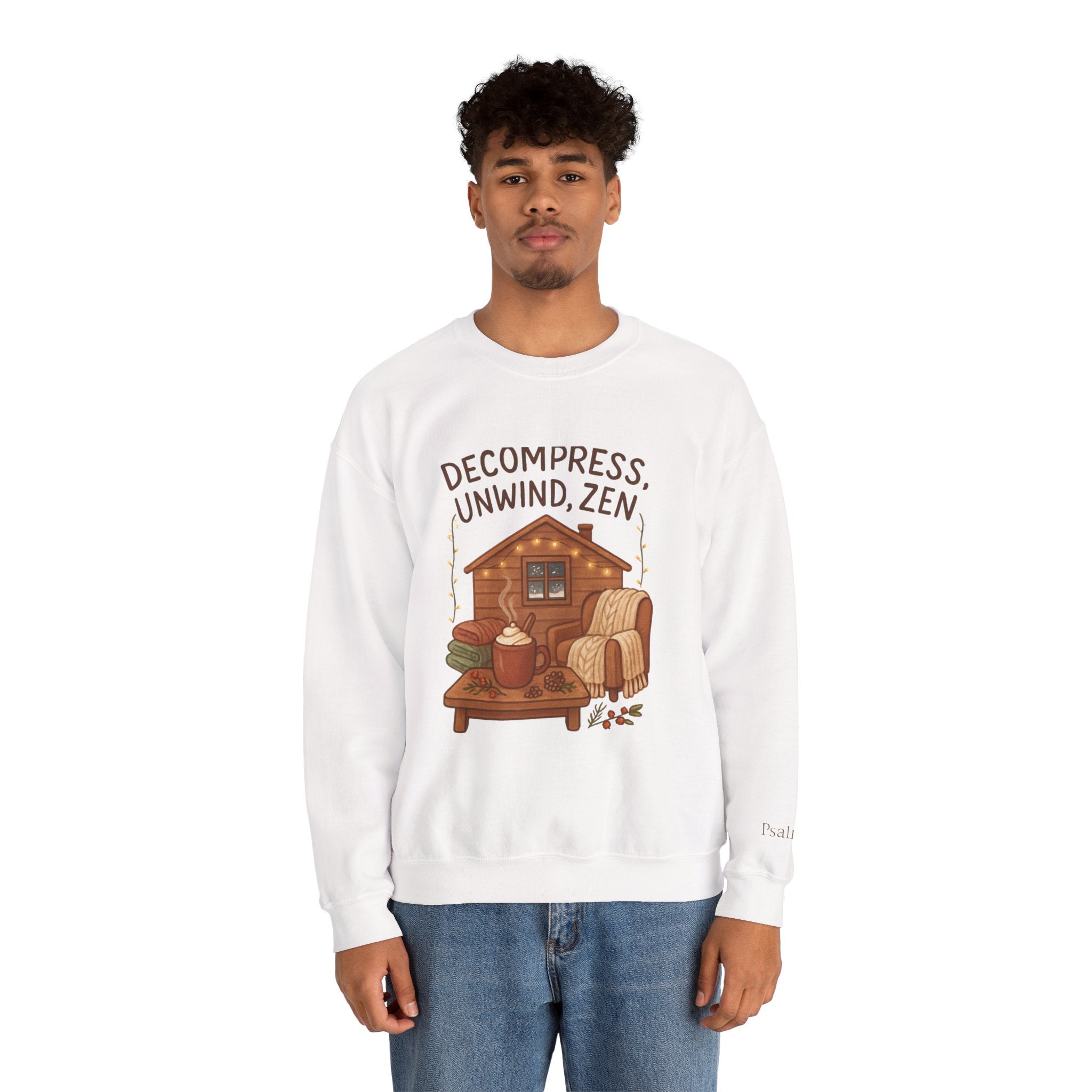 Decompress Unwind Zen Sweatshirt — Cozy Cabin Relaxation Crewneck