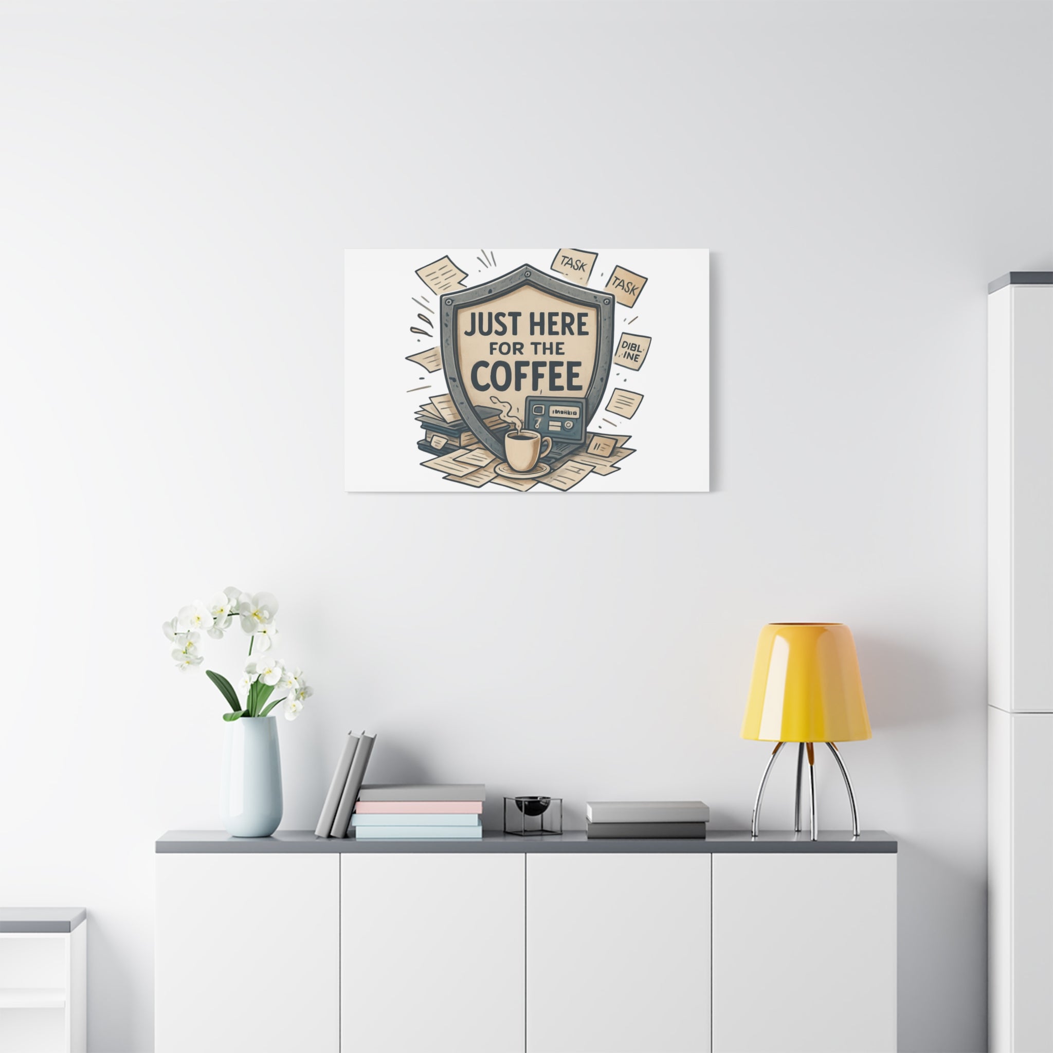 Just Here for the Coffee Canvas Wall Art — Funny Office Coffee Decor