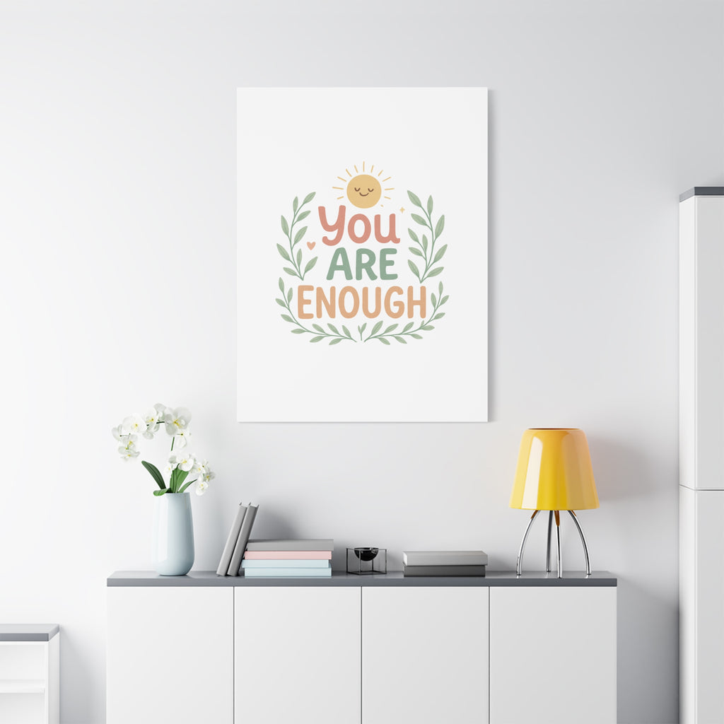 You Are Enough Canvas Wall Art — Positive Motivational Sun & Laurel Print