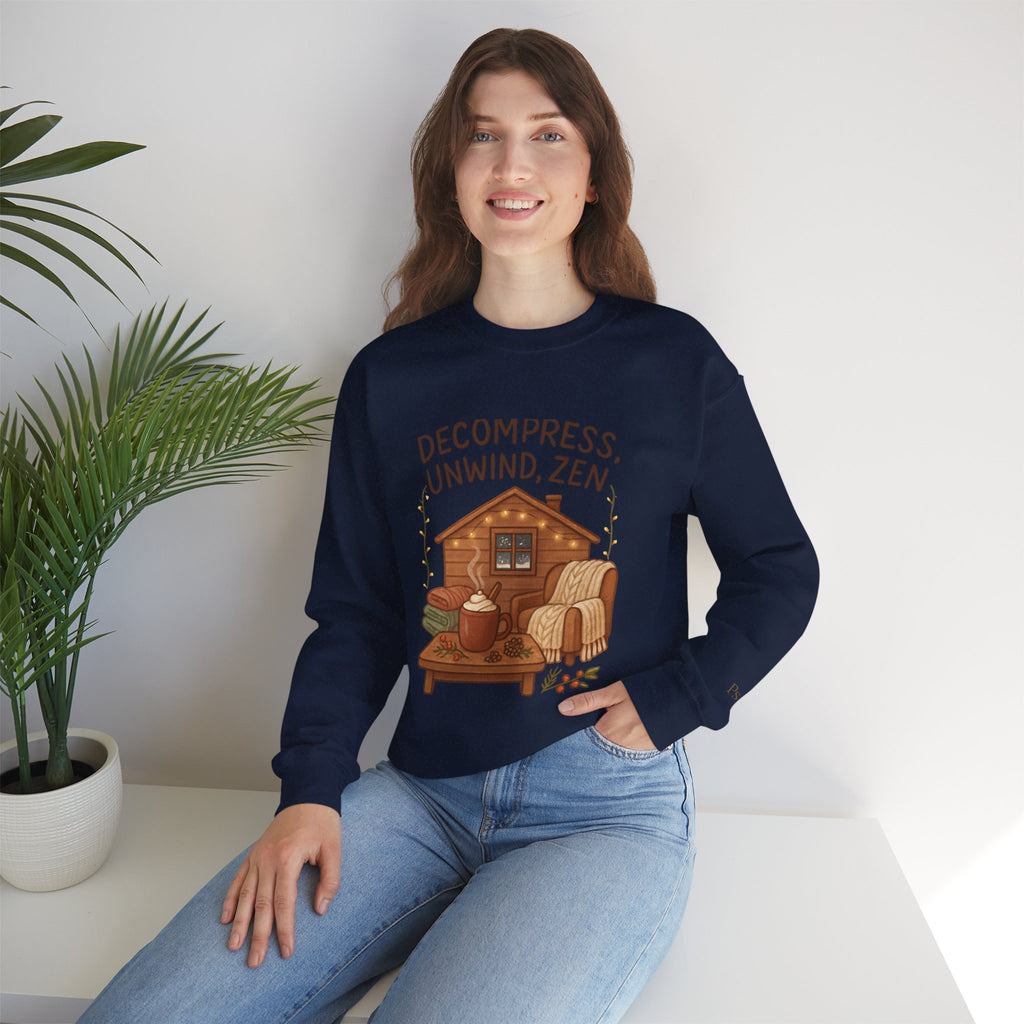 Decompress Unwind Zen Sweatshirt — Cozy Cabin Relaxation Crewneck