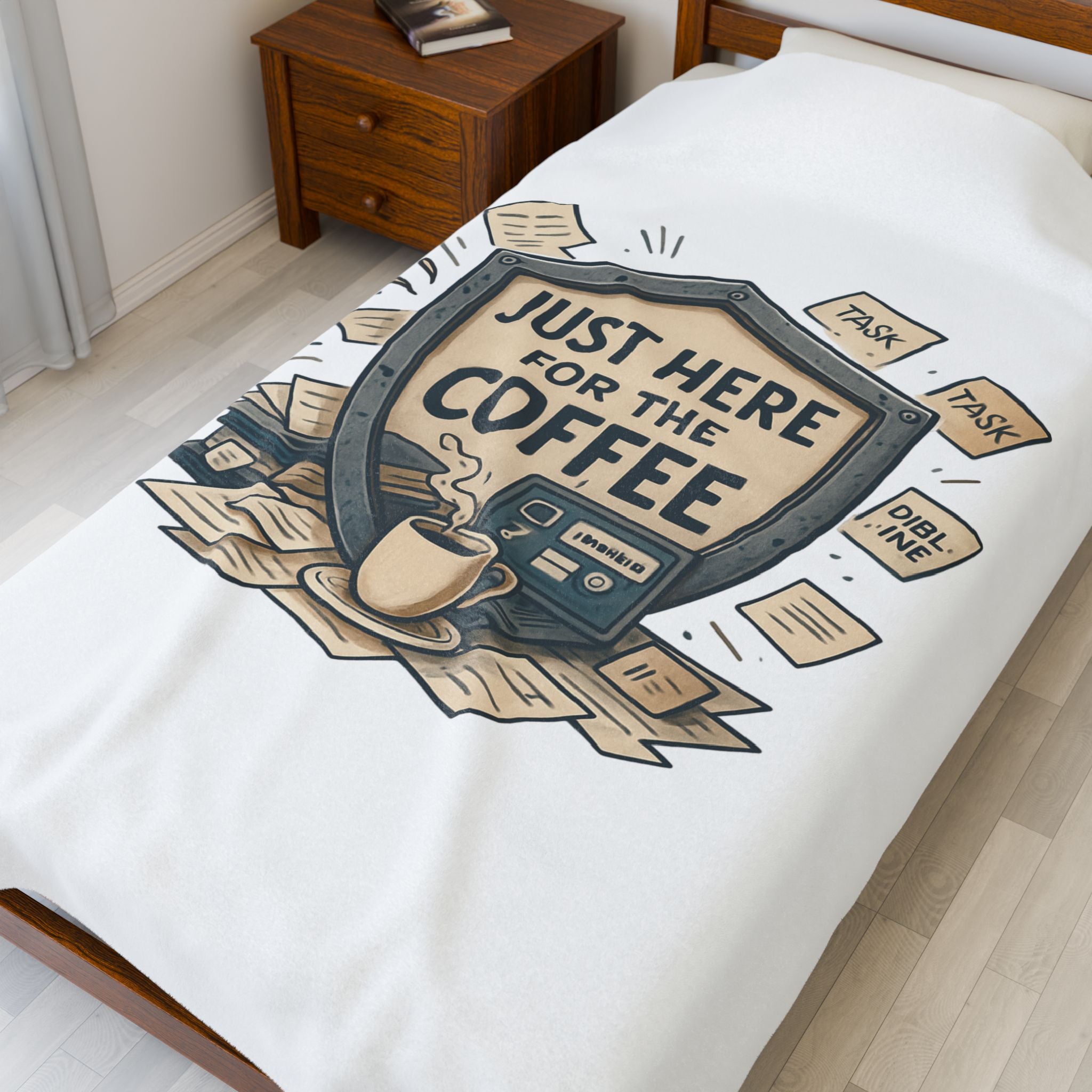 Coffee Shield Velveteen Plush Blanket — "Just Here for the Coffee" Cozy Throw