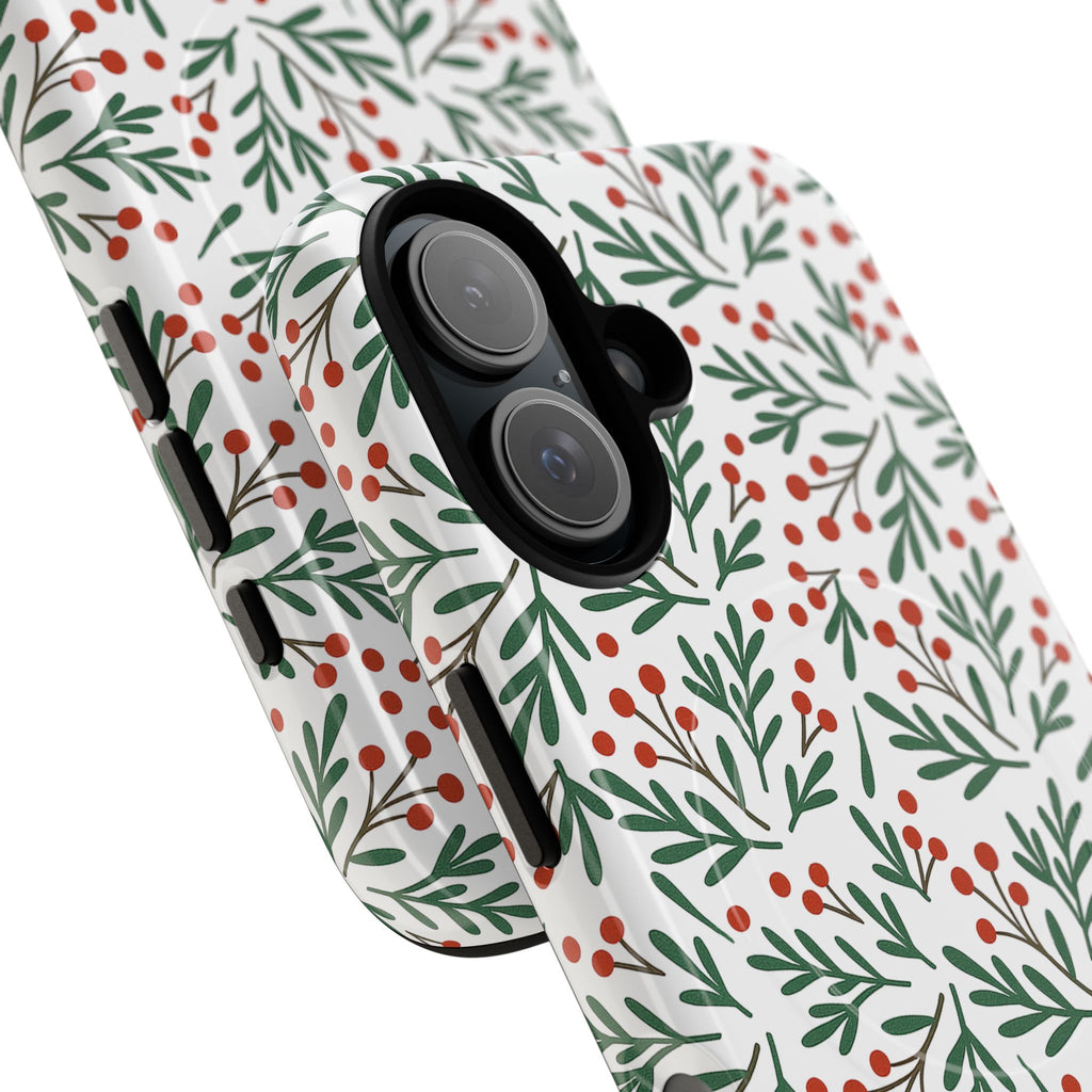 Magnetic Phone Case — Festive Holly & Berry Winter Floral