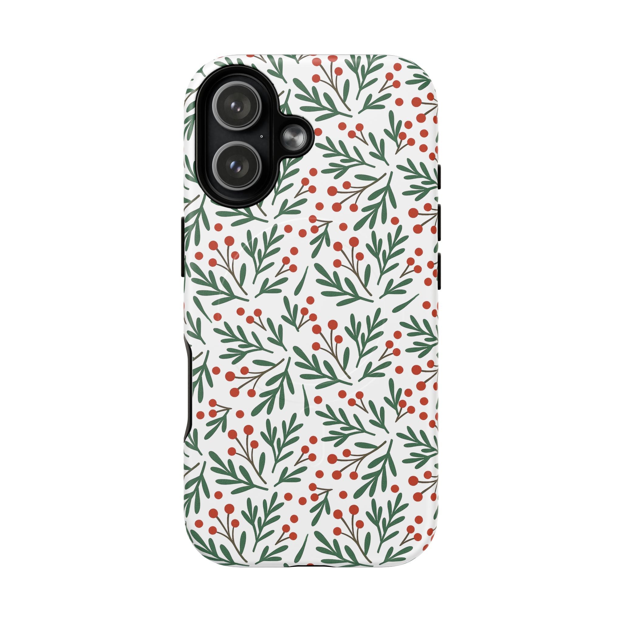 Magnetic Phone Case — Festive Holly & Berry Winter Floral