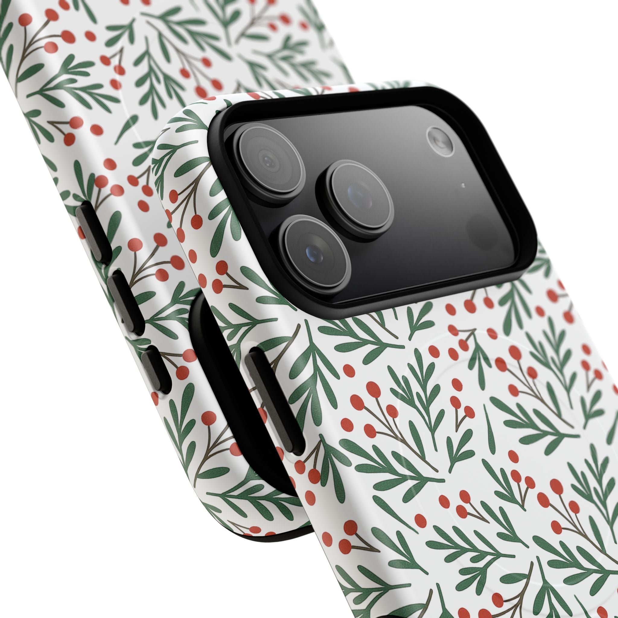 Magnetic Phone Case — Festive Holly & Berry Winter Floral