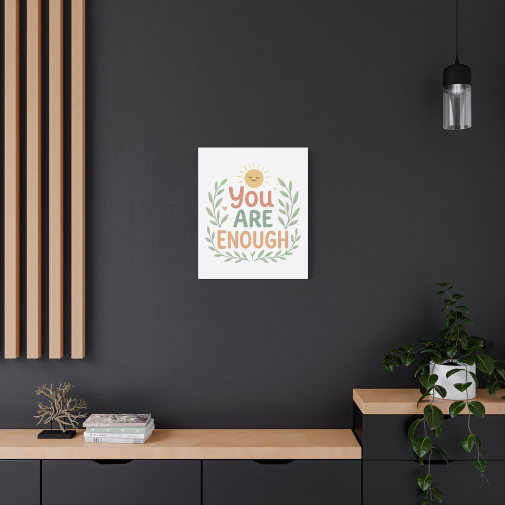 You Are Enough Canvas Wall Art — Positive Motivational Sun & Laurel Print