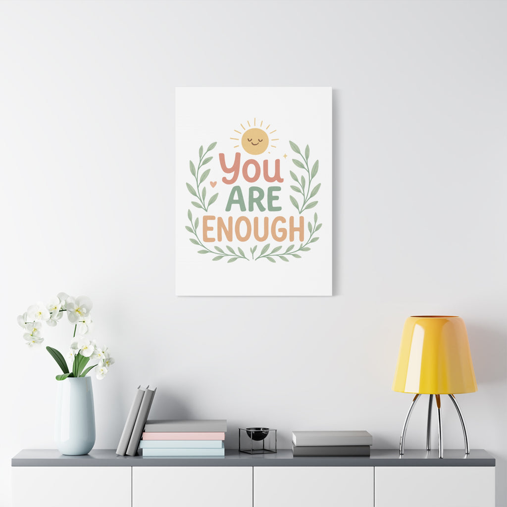 You Are Enough Canvas Wall Art — Positive Motivational Sun & Laurel Print