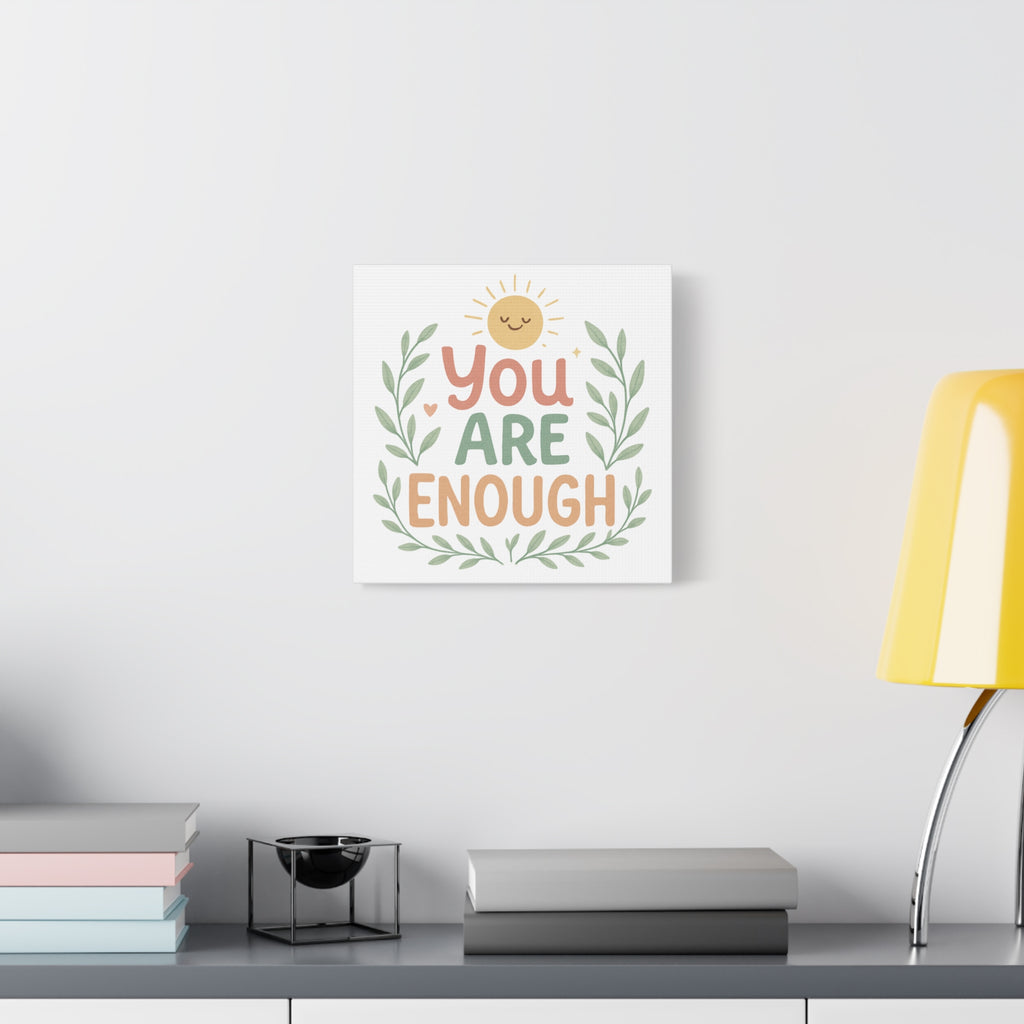 You Are Enough Canvas Wall Art — Positive Motivational Sun & Laurel Print