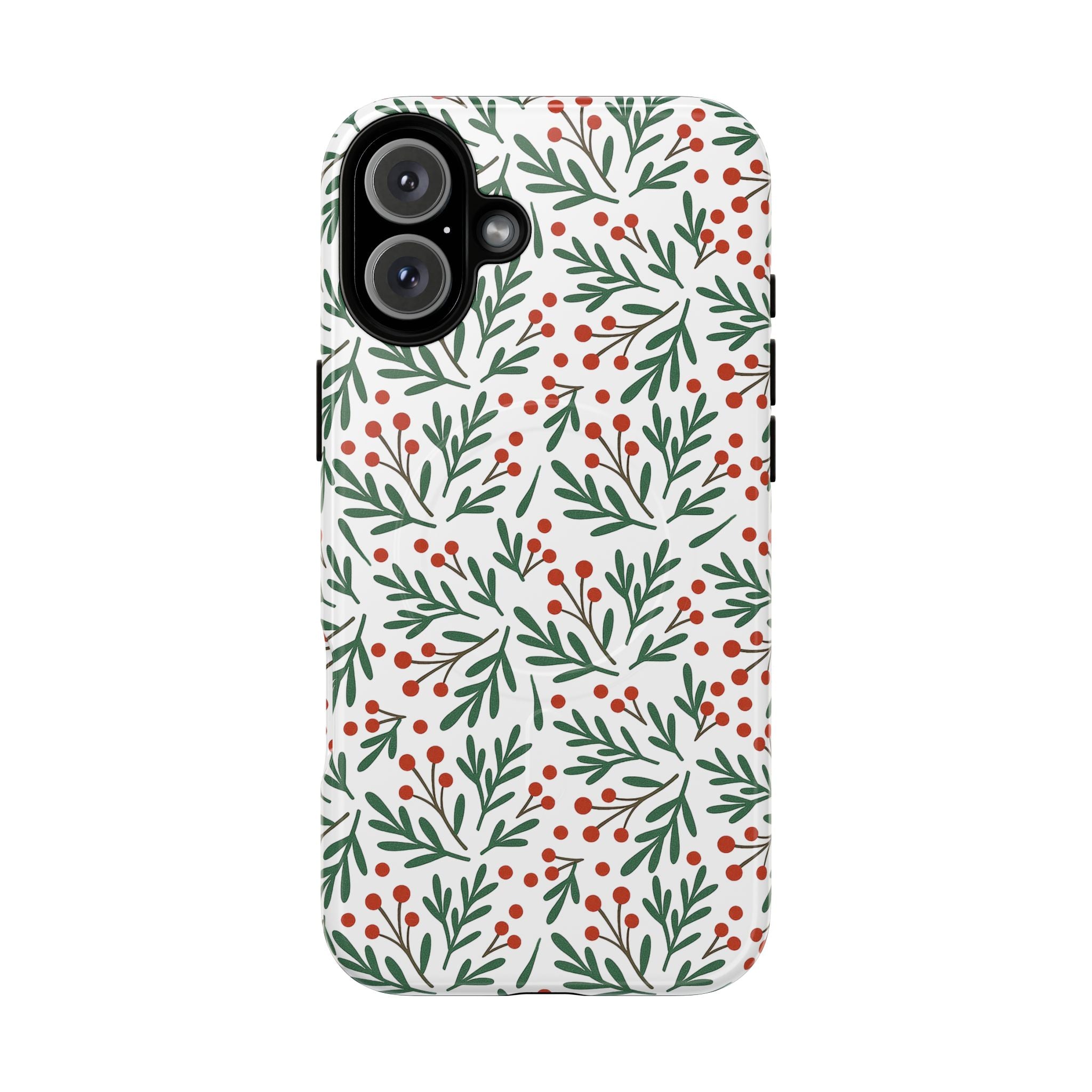 Magnetic Phone Case — Festive Holly & Berry Winter Floral