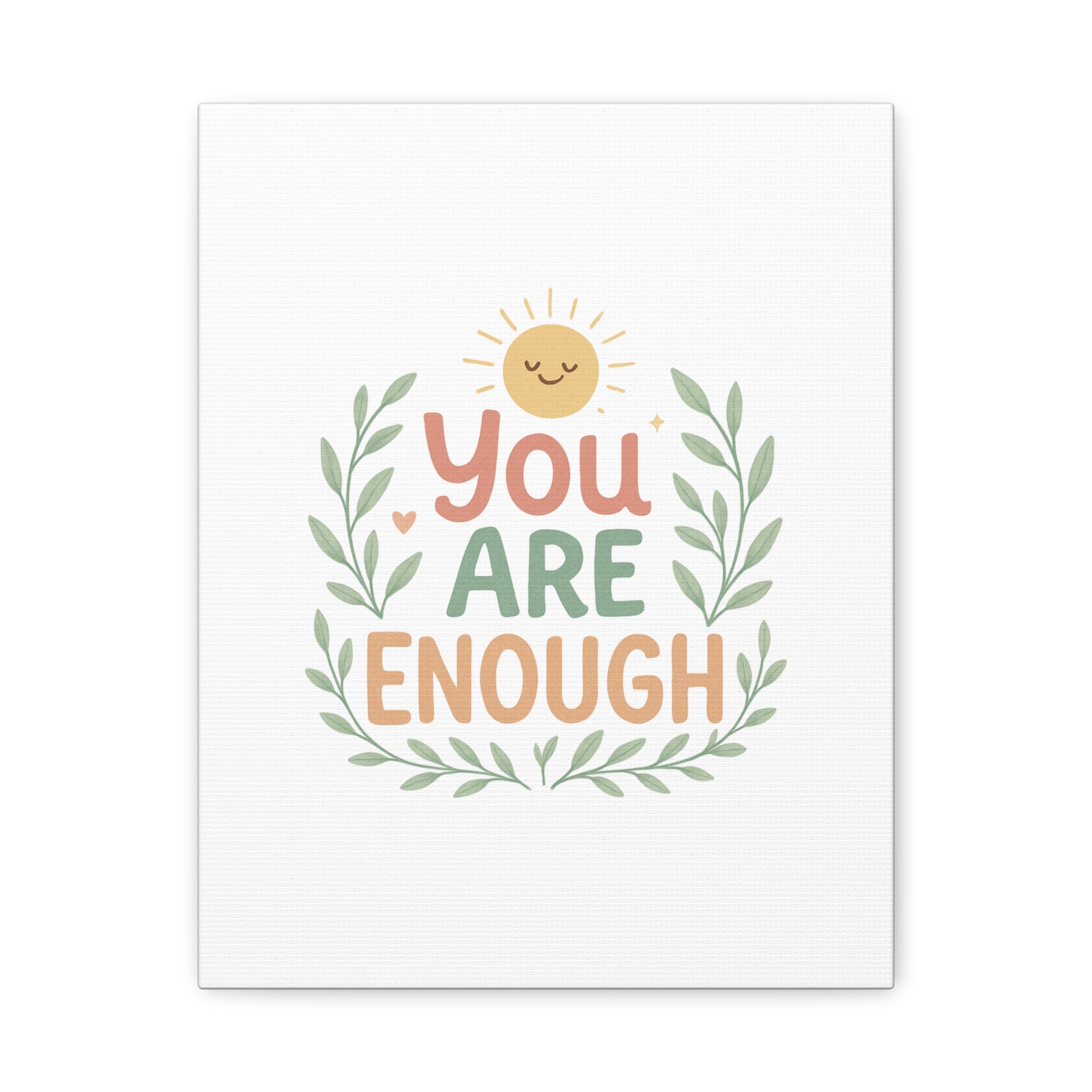 You Are Enough Canvas Wall Art — Positive Motivational Sun & Laurel Print