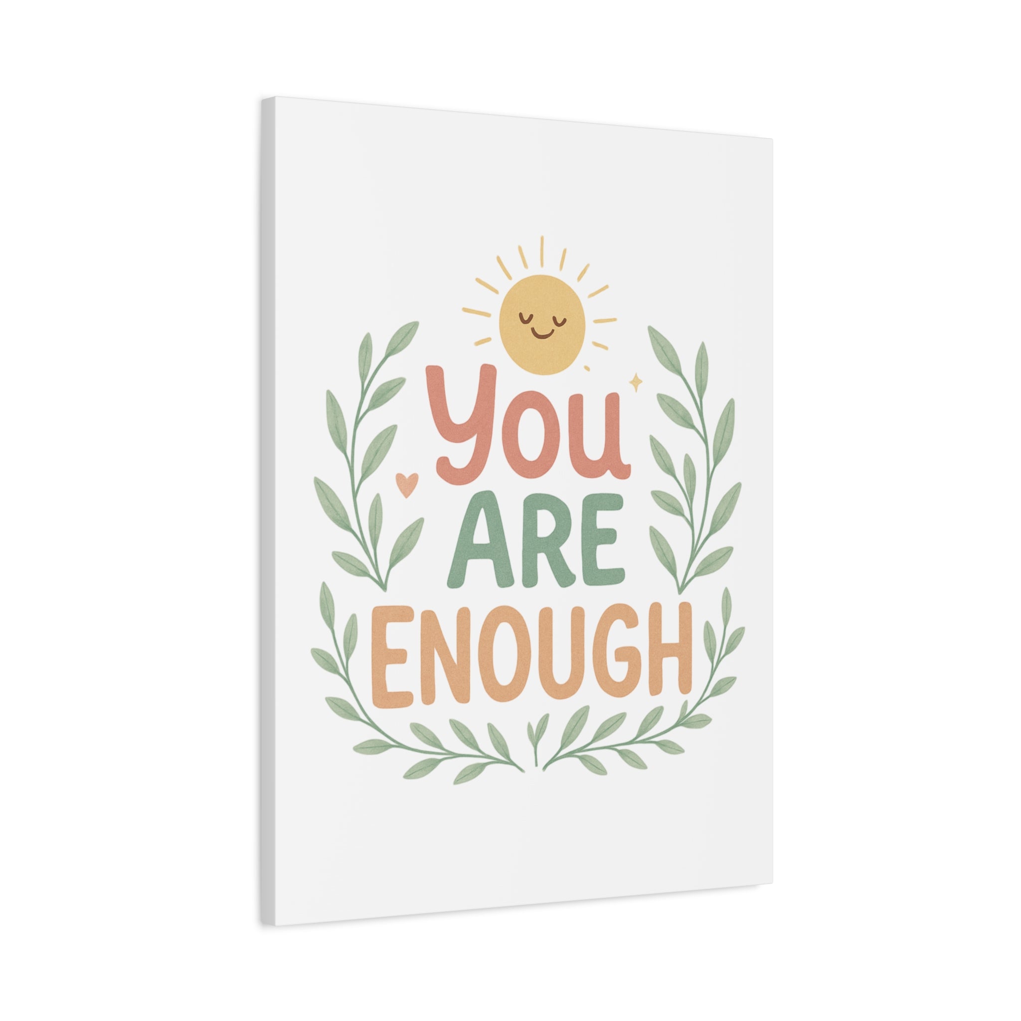 You Are Enough Canvas Wall Art — Positive Motivational Sun & Laurel Print