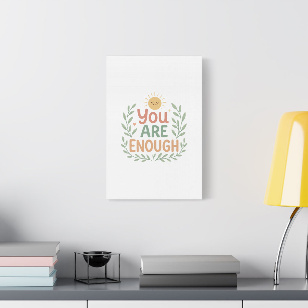 You Are Enough Canvas Wall Art — Positive Motivational Sun & Laurel Print