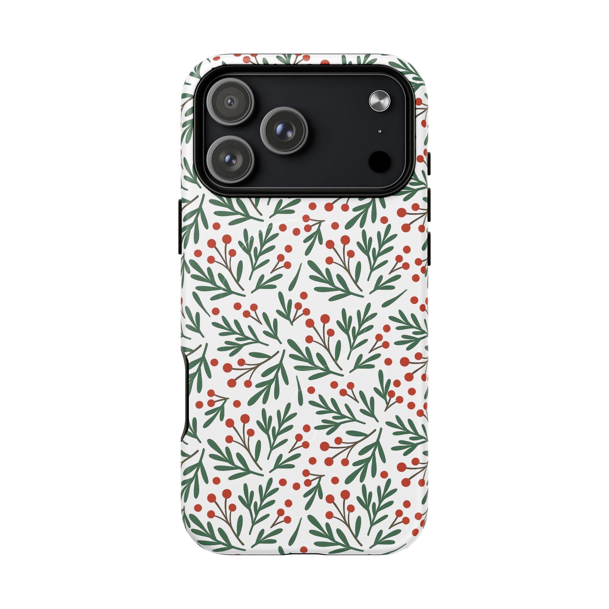 Magnetic Phone Case — Festive Holly & Berry Winter Floral