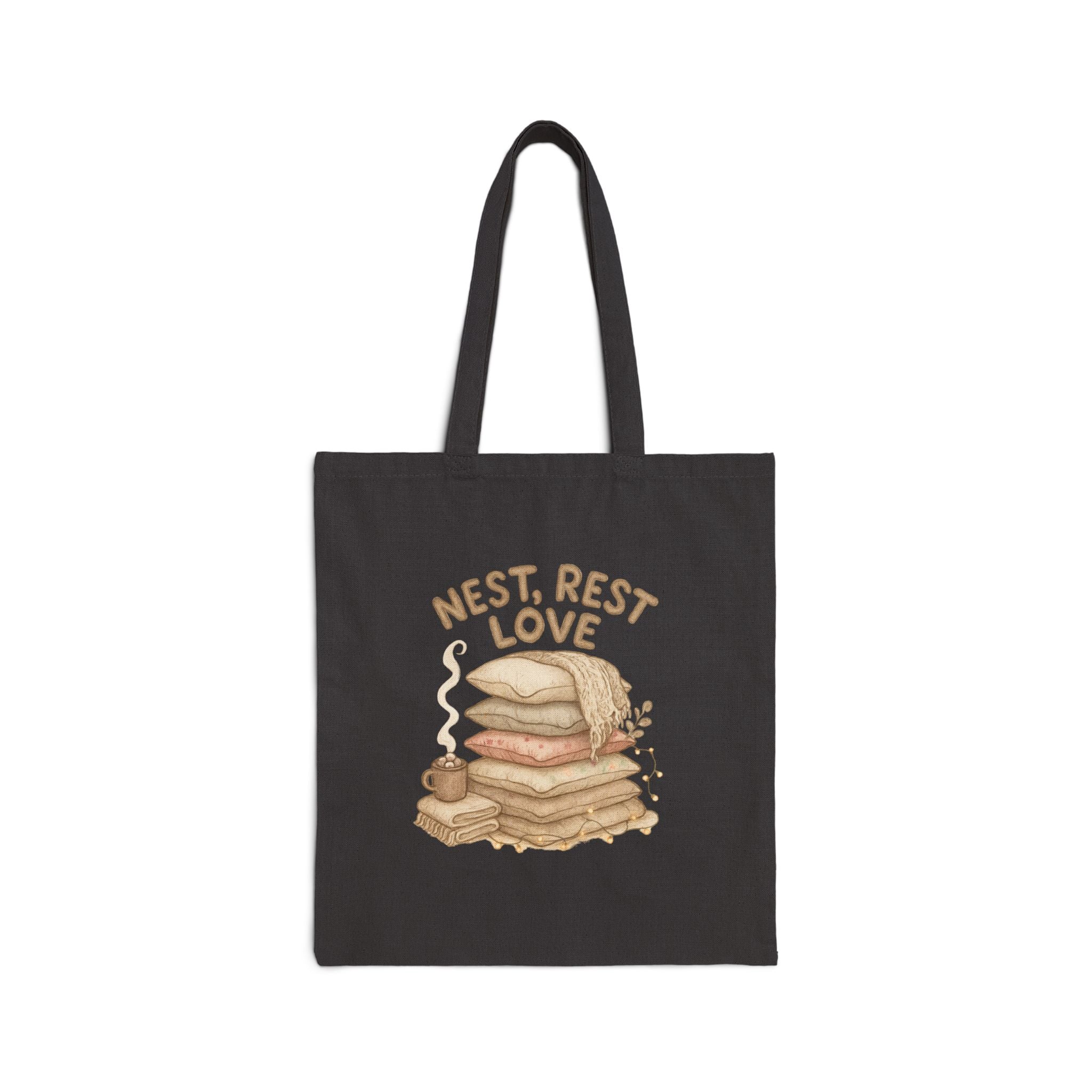 Cotton Tote Bag - Nest Rest Love Cozy Pillow Stack Eco