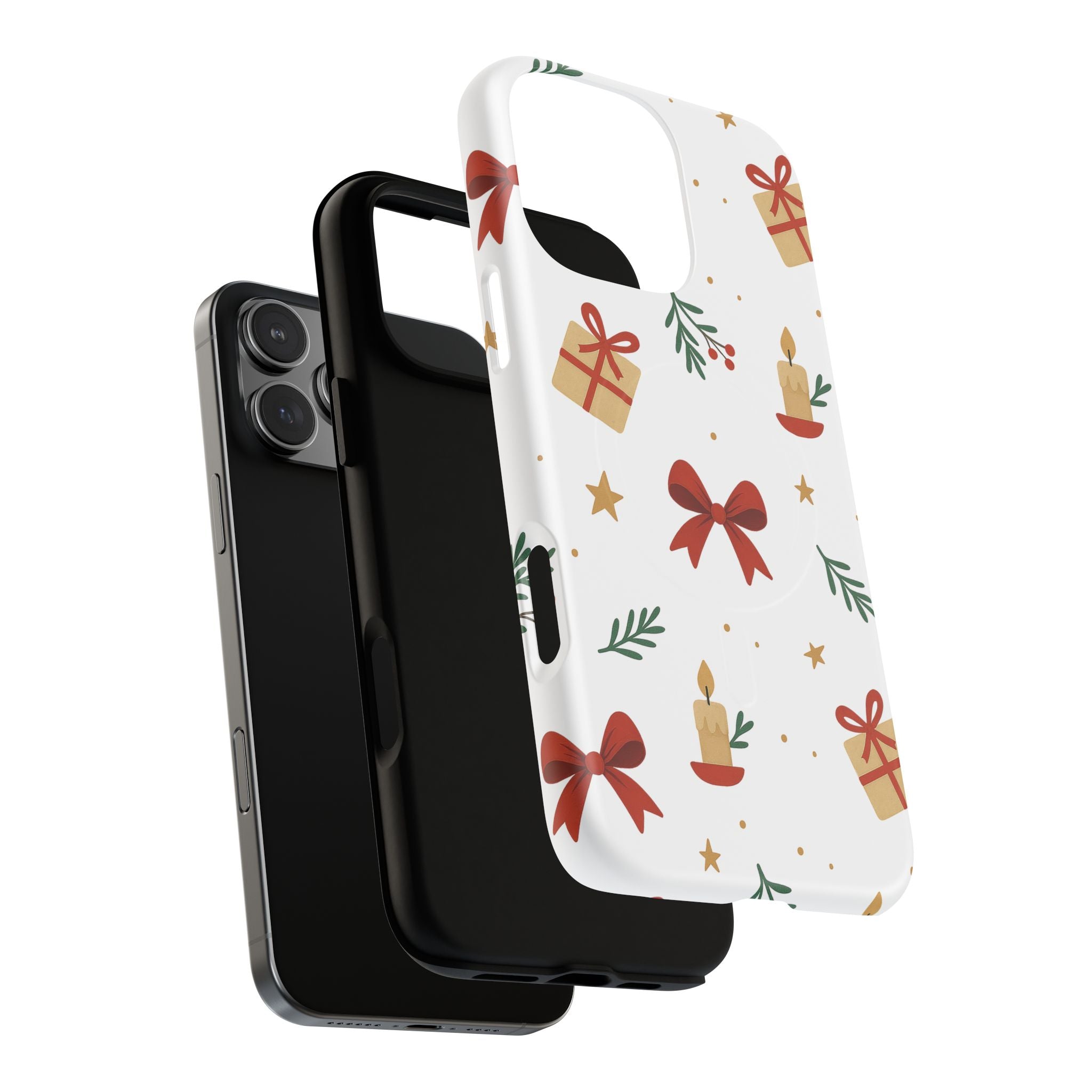 Holiday Gift Pattern Phone Case — Magnetic Tough Case with Bows, Candles & Presents