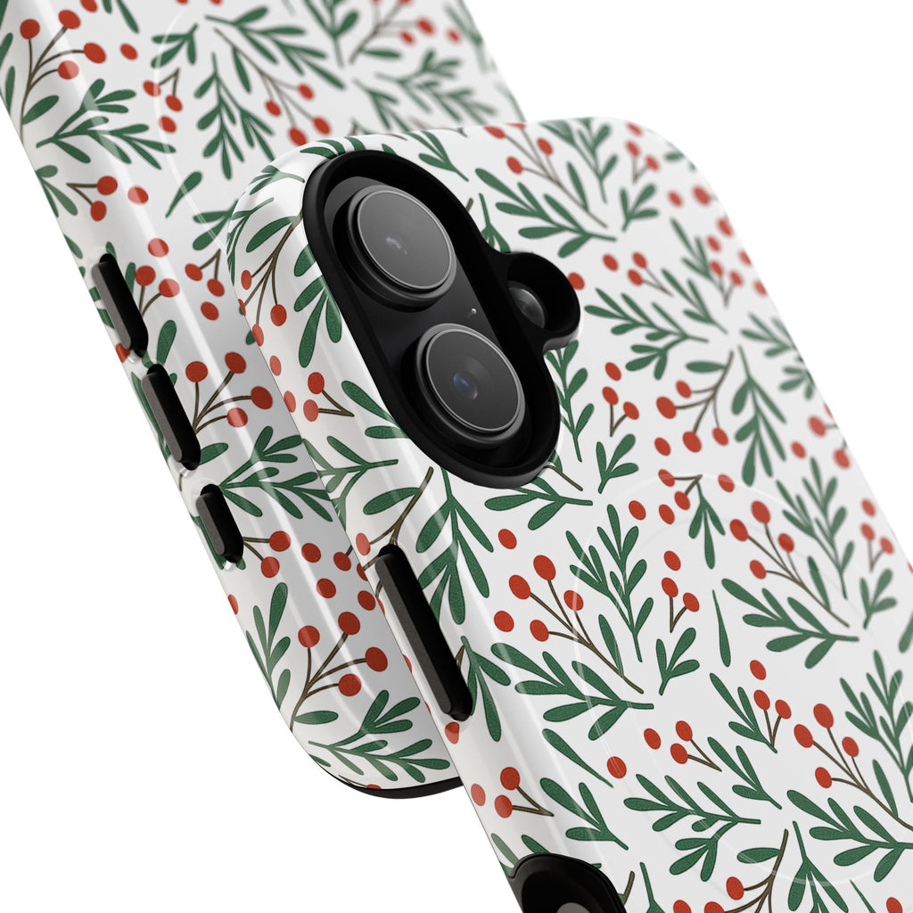 Magnetic Phone Case — Festive Holly & Berry Winter Floral