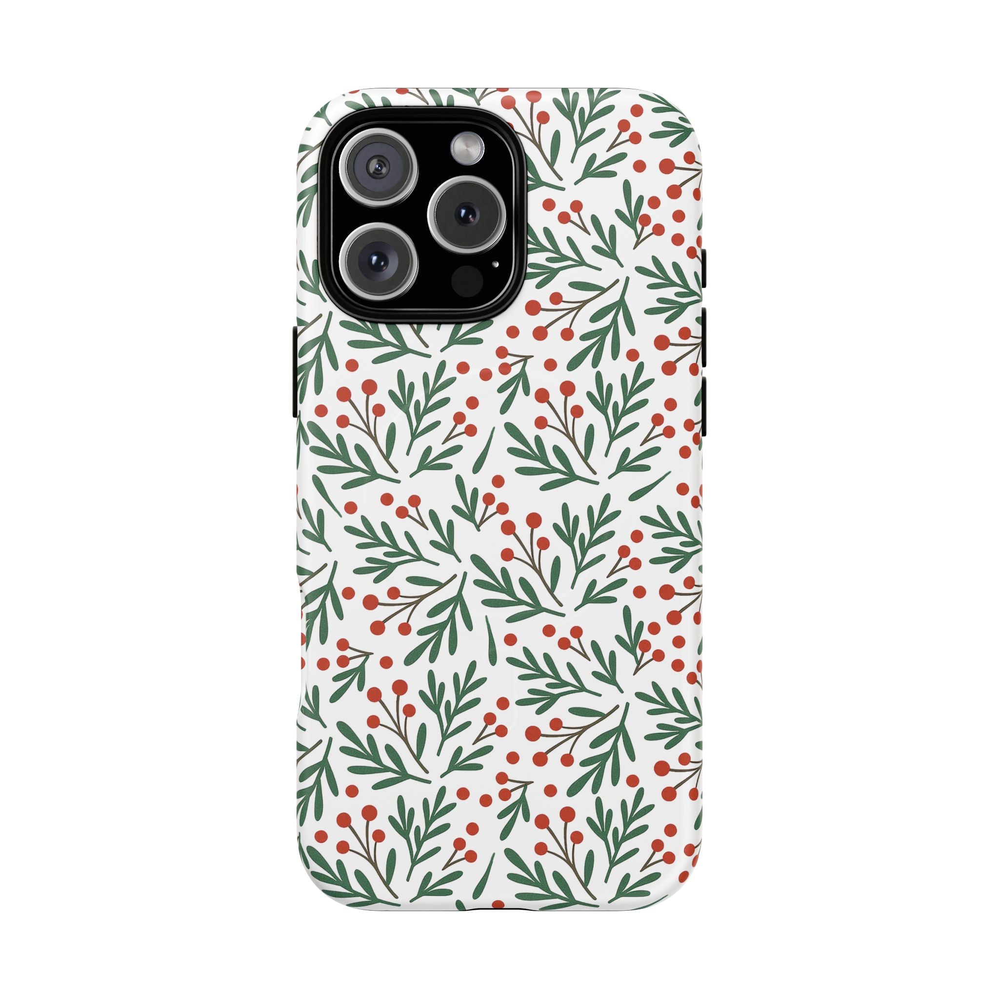 Magnetic Phone Case — Festive Holly & Berry Winter Floral