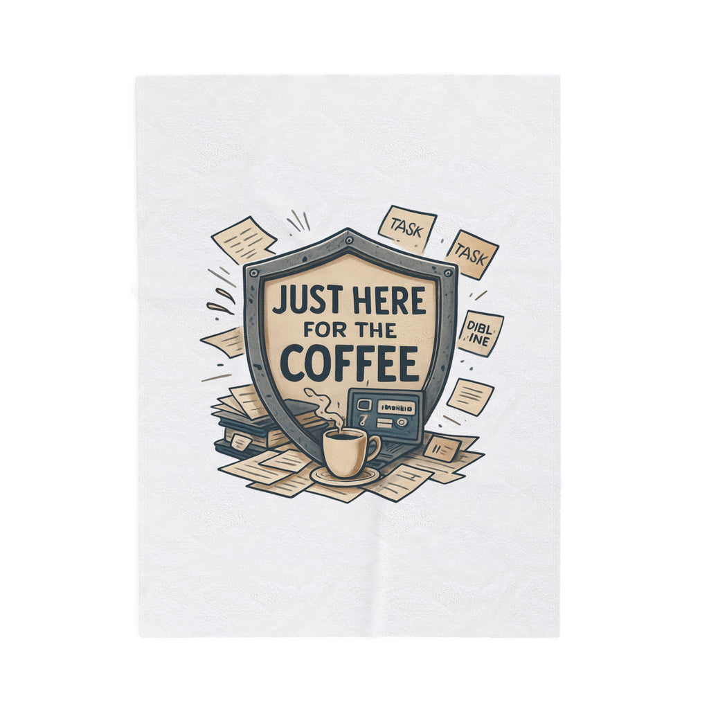 Coffee Shield Velveteen Plush Blanket — "Just Here for the Coffee" Cozy Throw