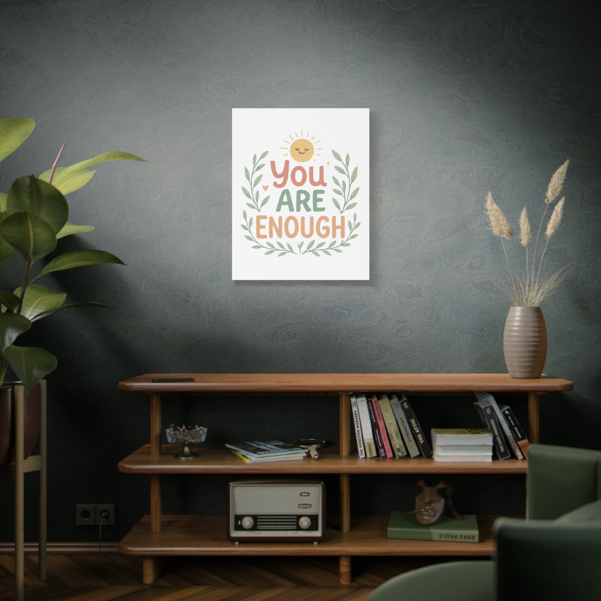 You Are Enough Canvas Wall Art — Positive Motivational Sun & Laurel Print