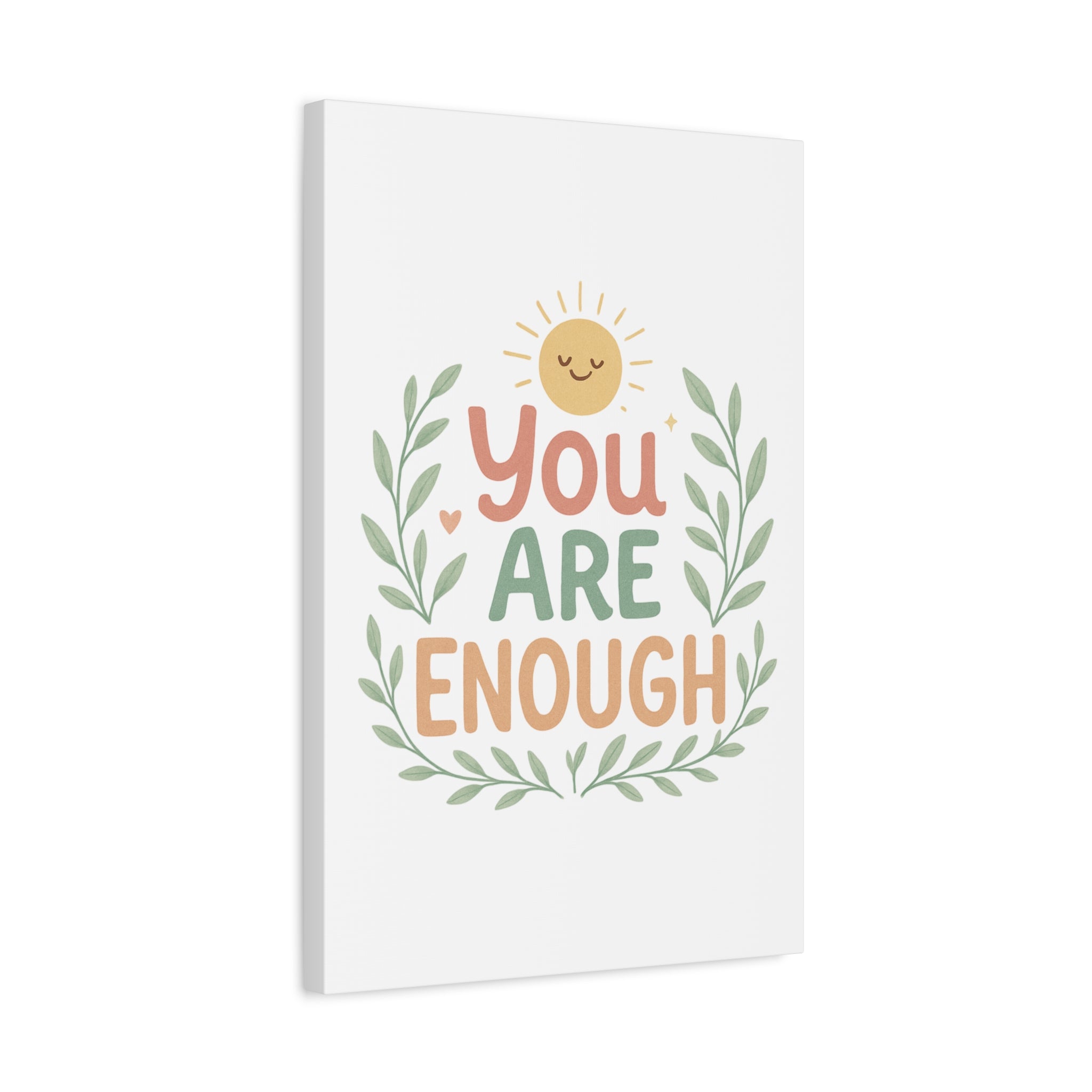 You Are Enough Canvas Wall Art — Positive Motivational Sun & Laurel Print
