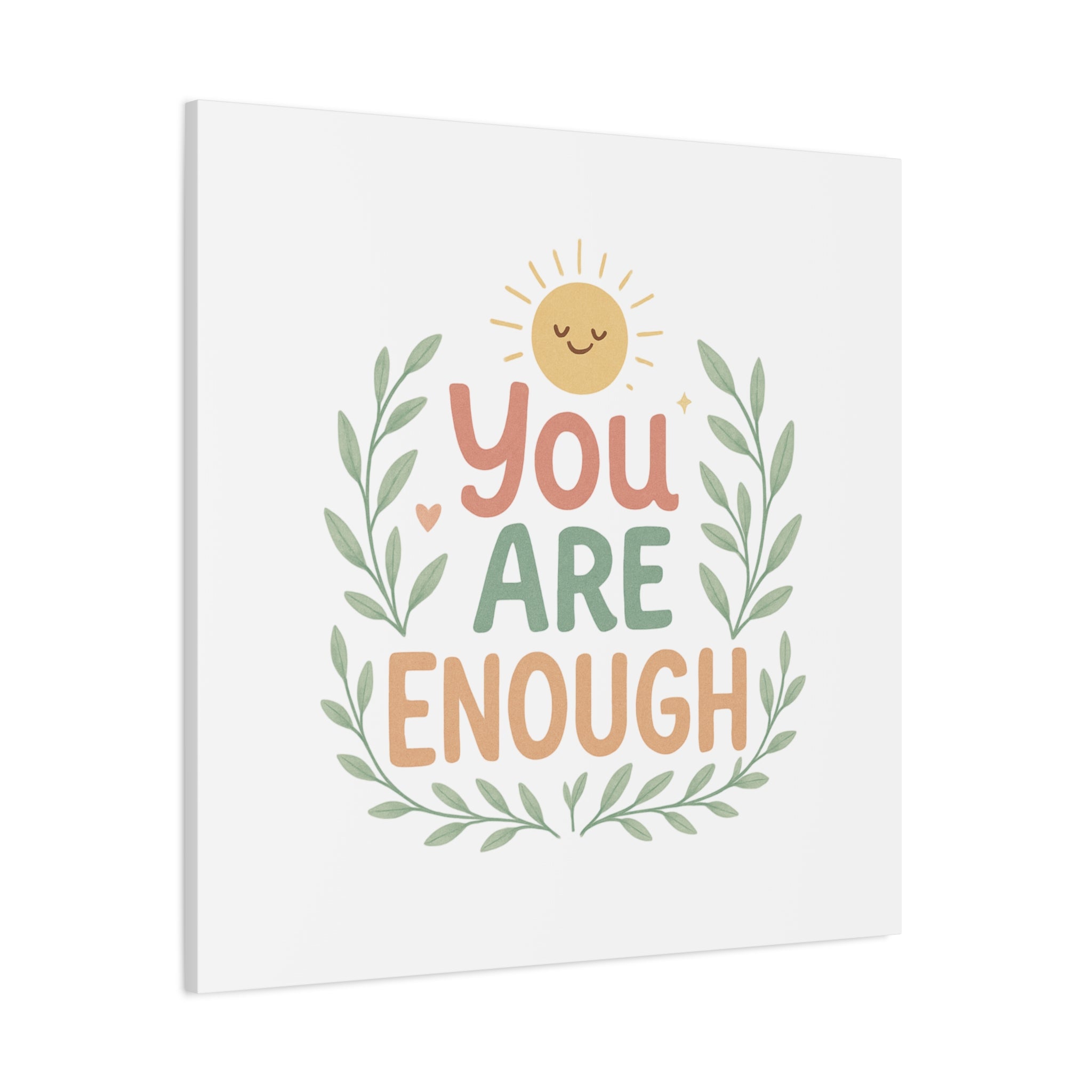 You Are Enough Canvas Wall Art — Positive Motivational Sun & Laurel Print