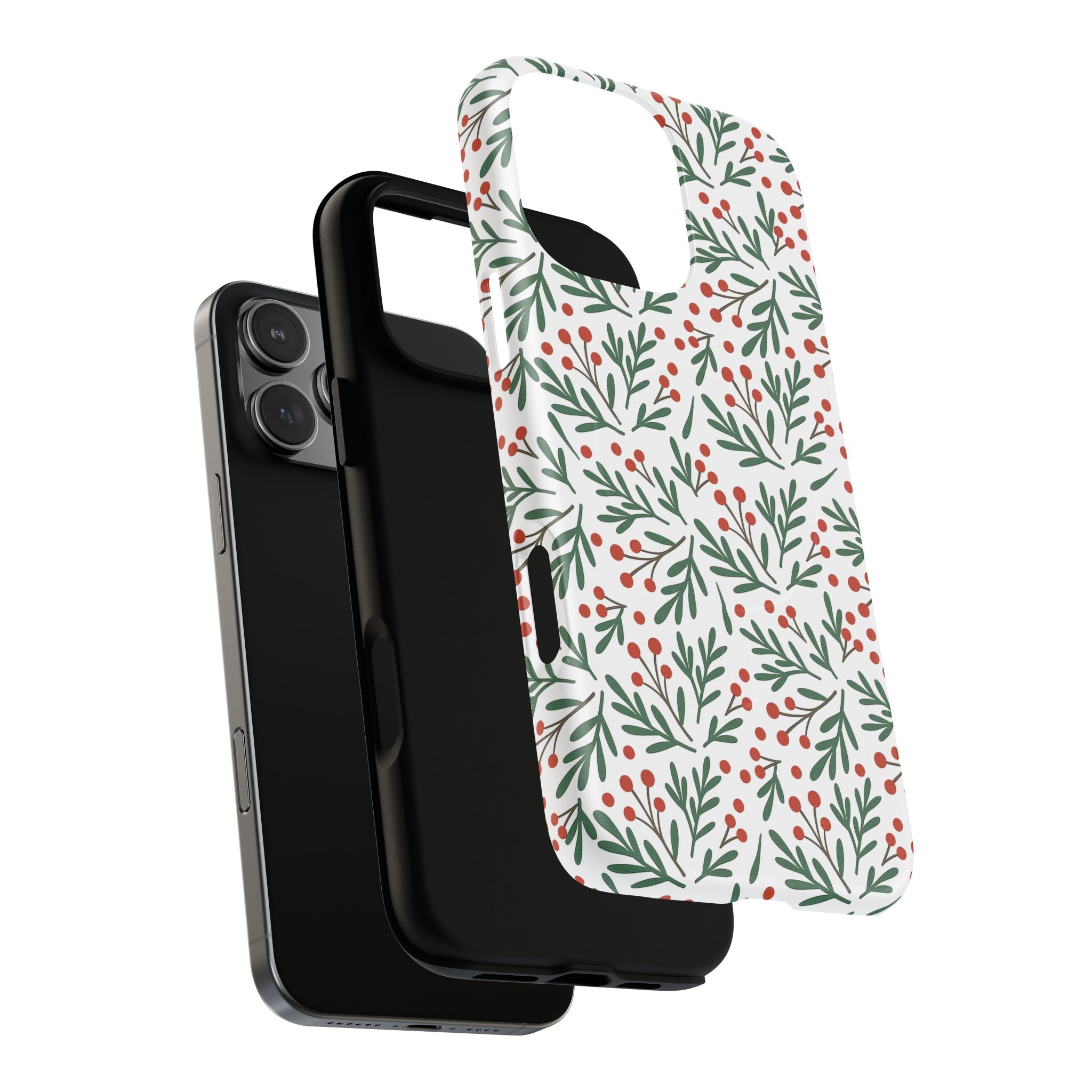Magnetic Phone Case — Festive Holly & Berry Winter Floral
