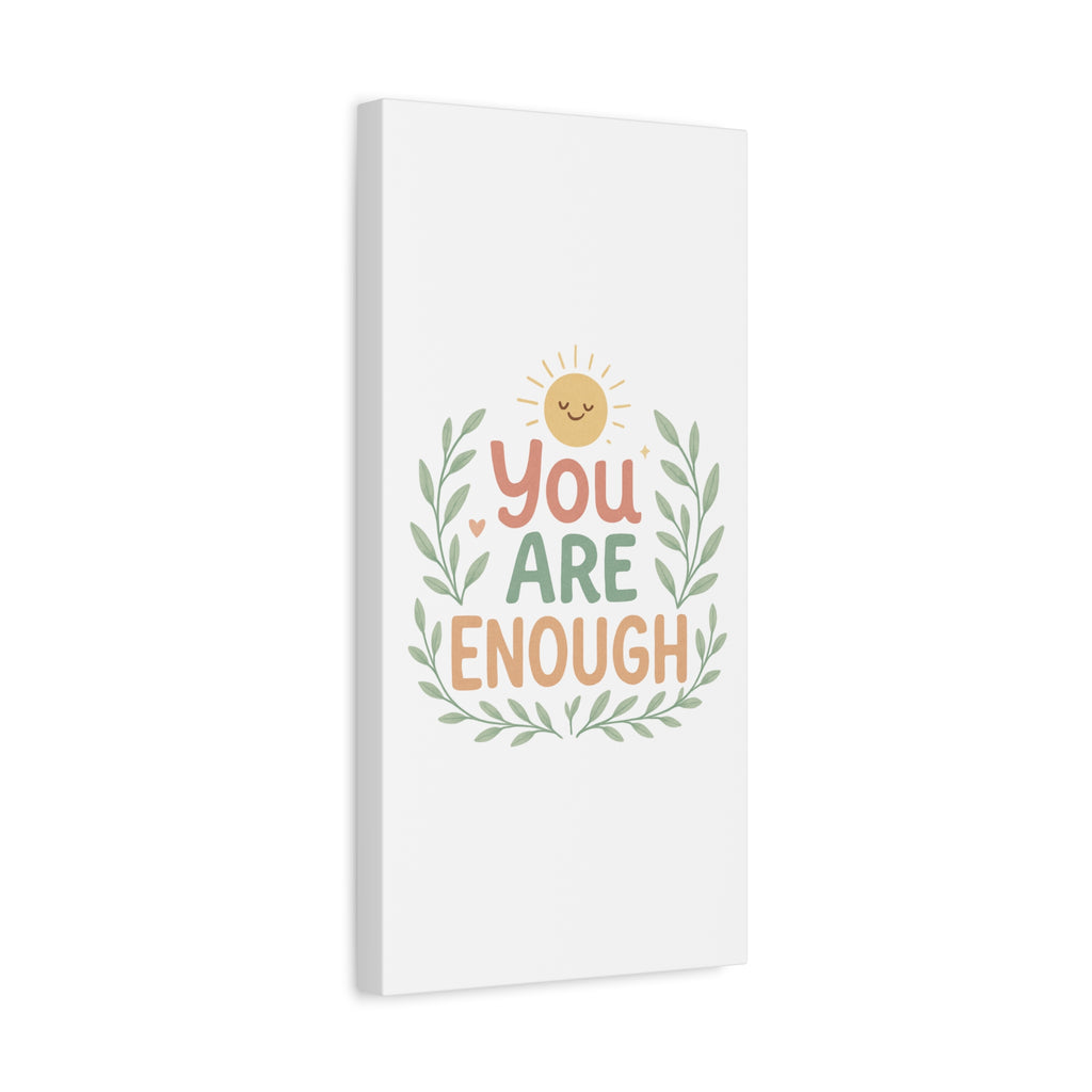 You Are Enough Canvas Wall Art — Positive Motivational Sun & Laurel Print