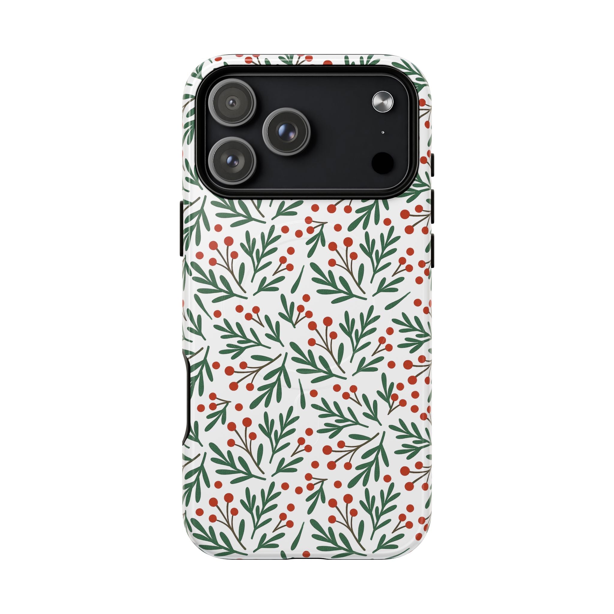 Magnetic Phone Case — Festive Holly & Berry Winter Floral