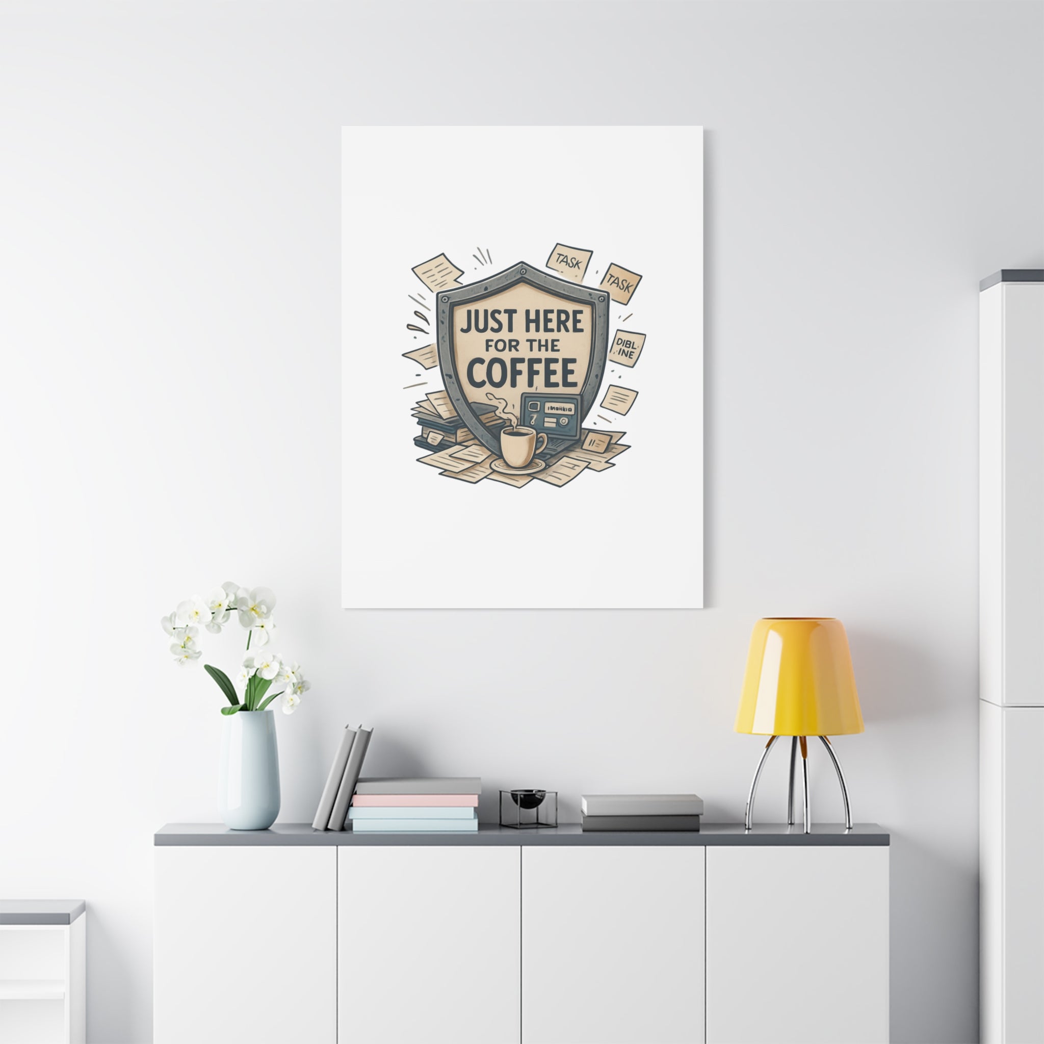Just Here for the Coffee Canvas Wall Art — Funny Office Coffee Decor