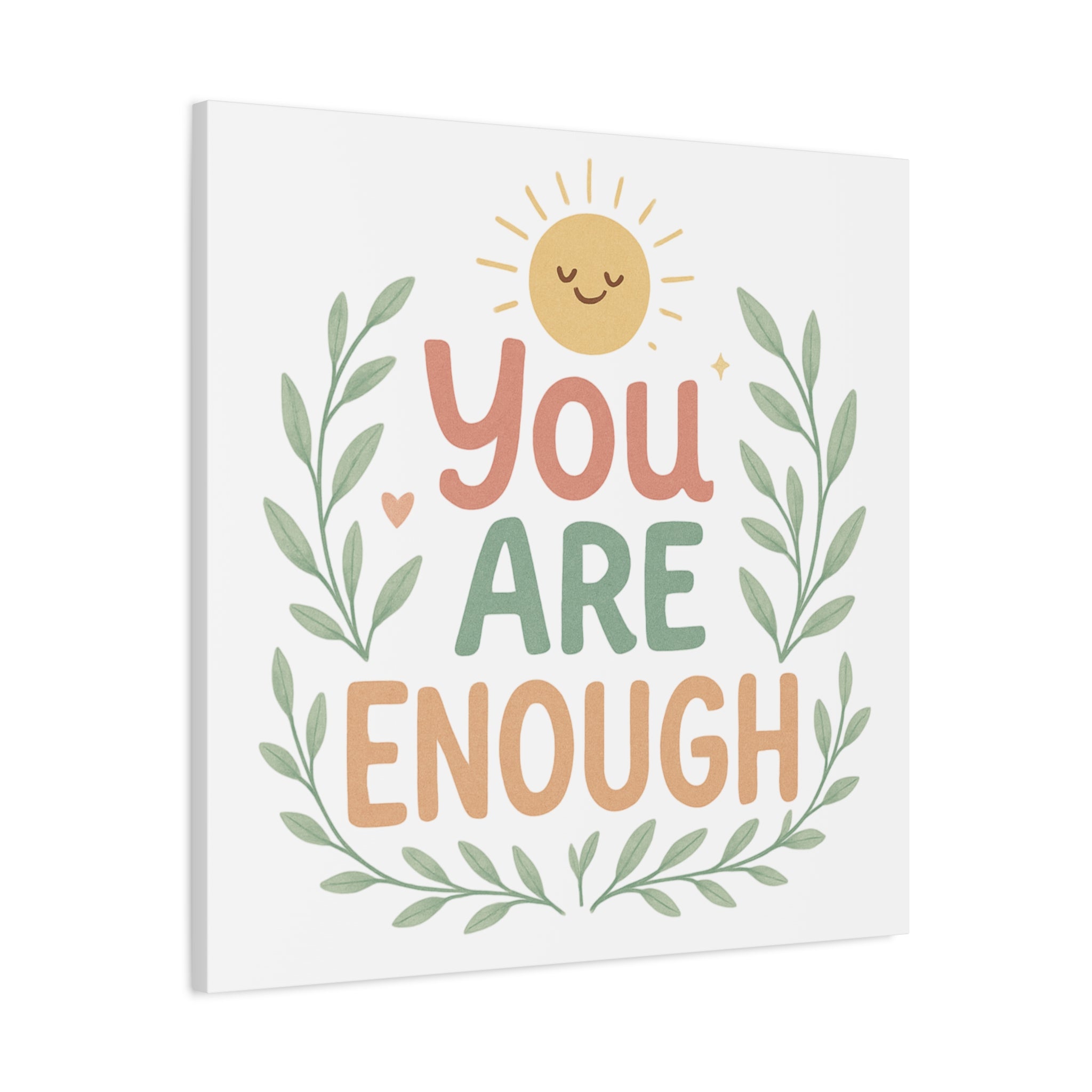 You Are Enough Canvas Wall Art — Positive Motivational Sun & Laurel Print