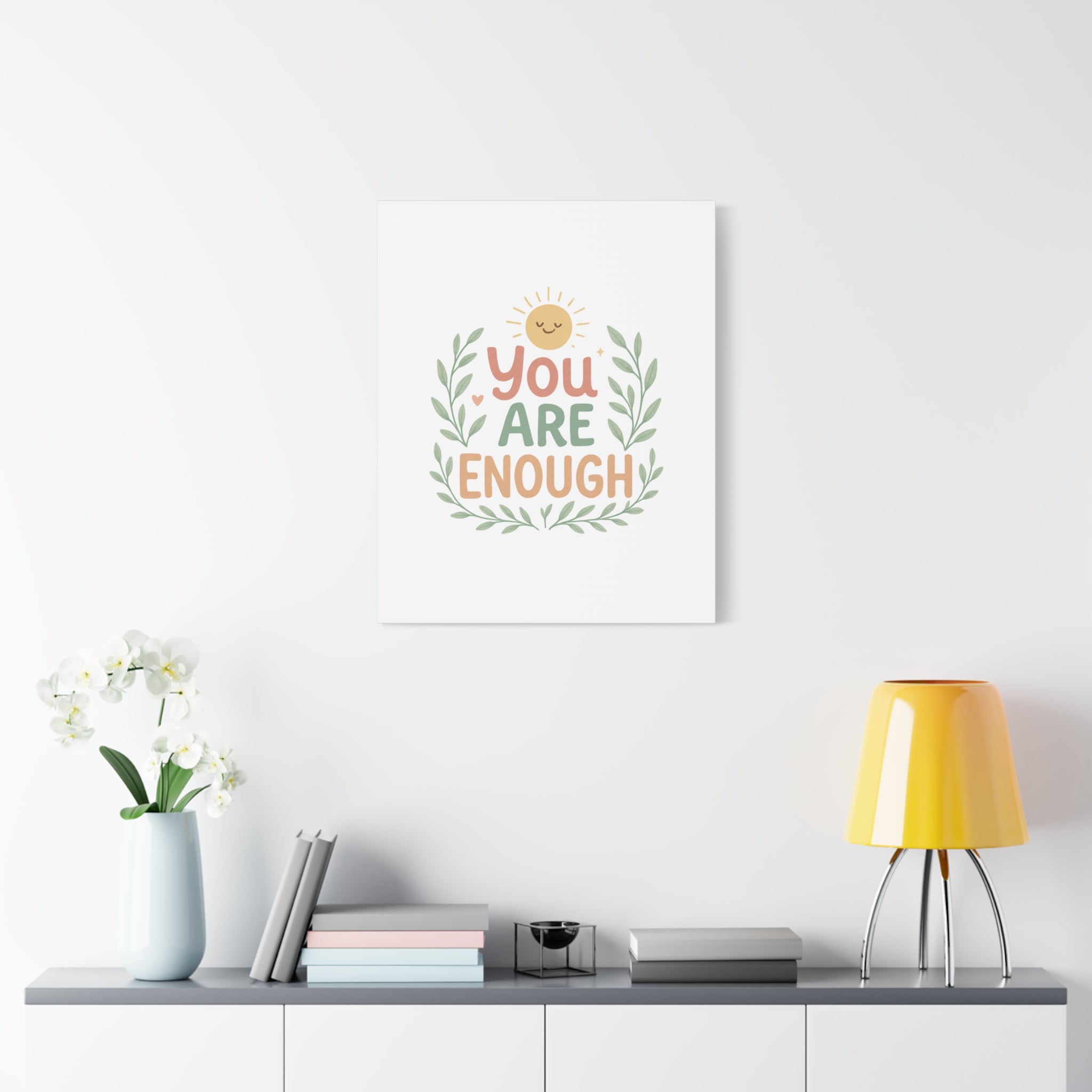 You Are Enough Canvas Wall Art — Positive Motivational Sun & Laurel Print