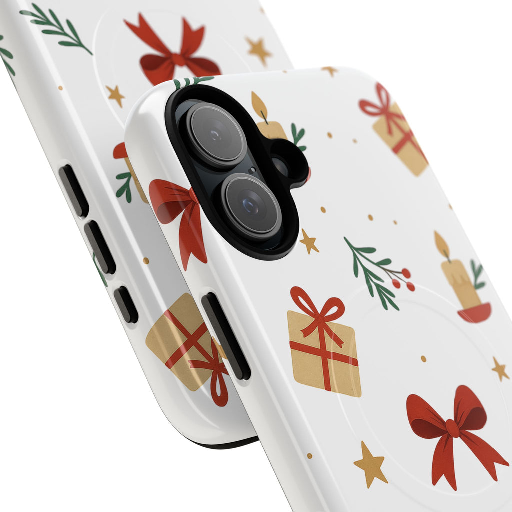 Holiday Gift Pattern Phone Case — Magnetic Tough Case with Bows, Candles & Presents