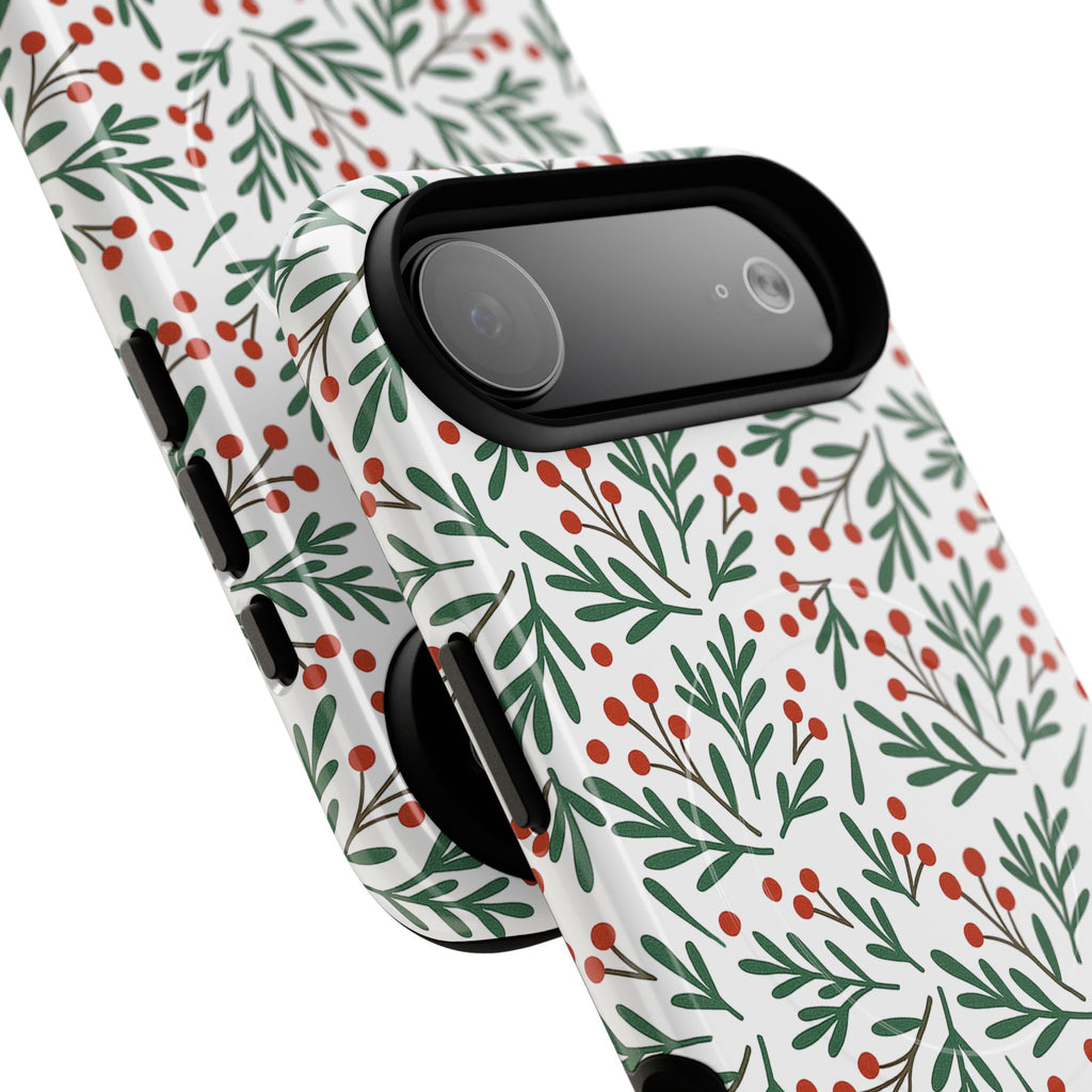 Magnetic Phone Case — Festive Holly & Berry Winter Floral