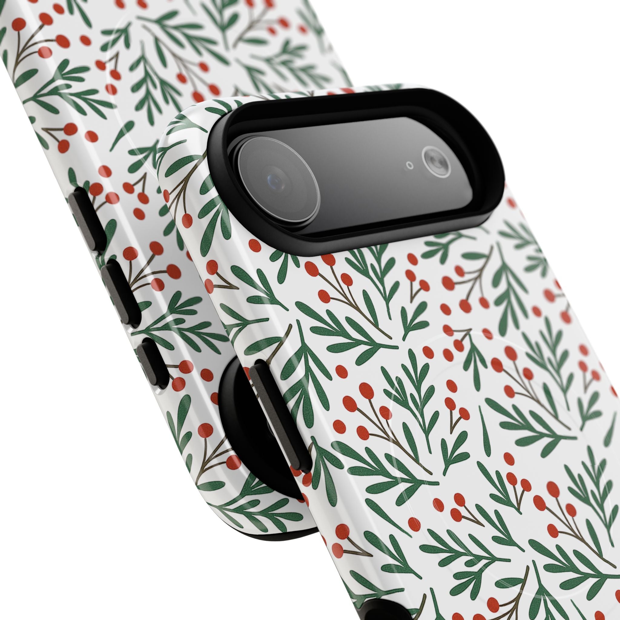 Magnetic Phone Case — Festive Holly & Berry Winter Floral