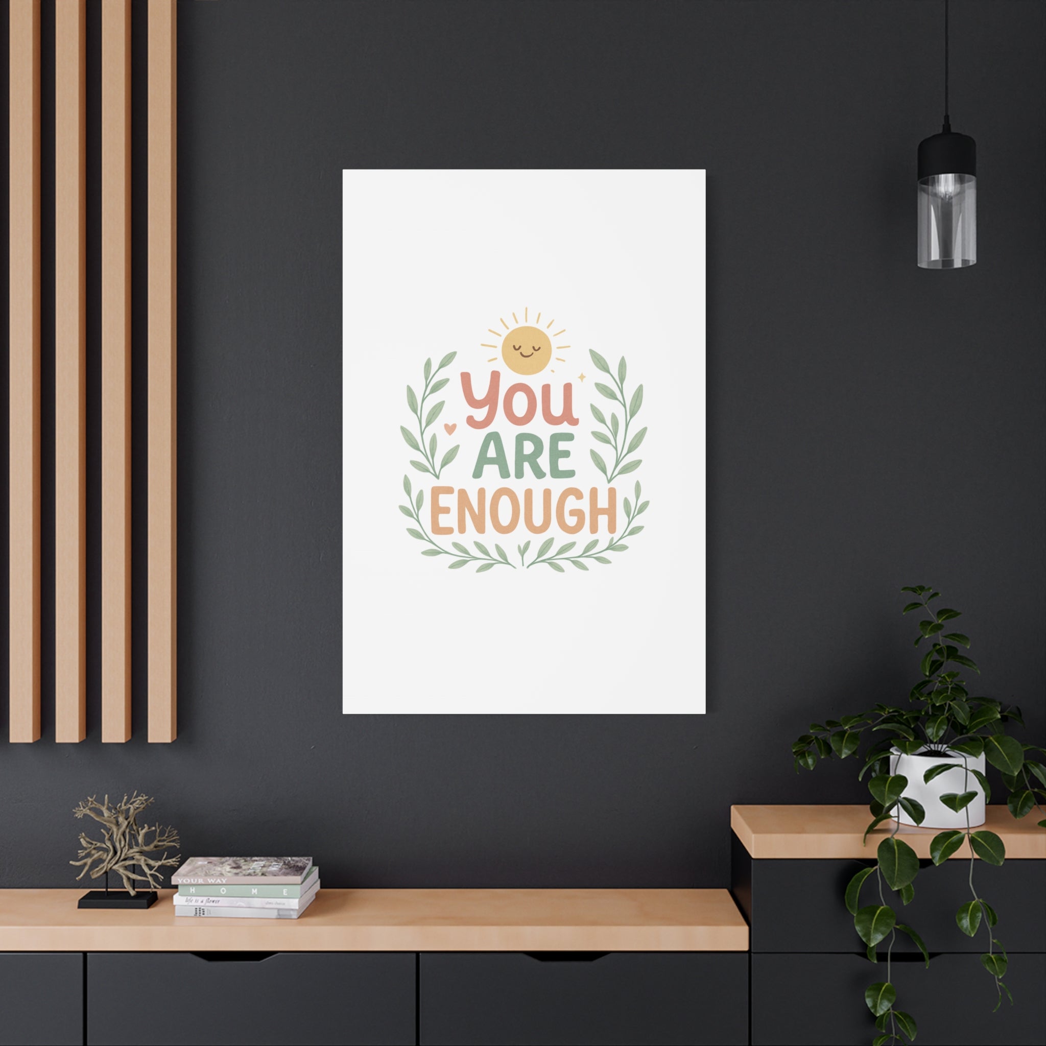 You Are Enough Canvas Wall Art — Positive Motivational Sun & Laurel Print