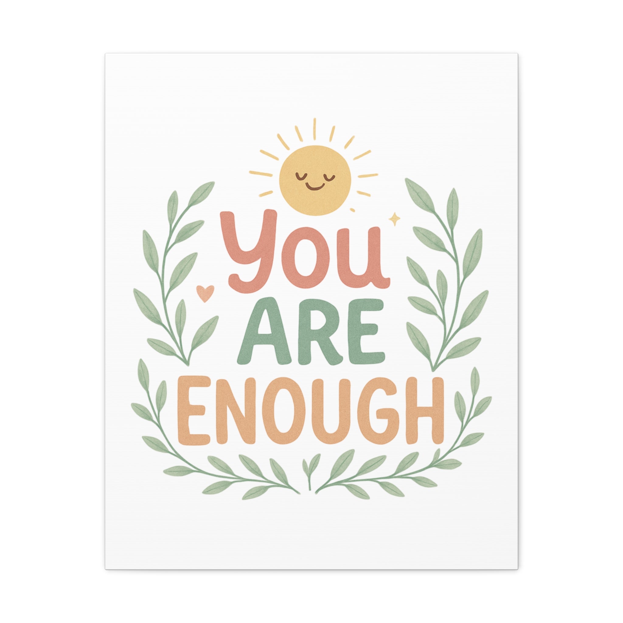 You Are Enough Canvas Wall Art — Positive Motivational Sun & Laurel Print
