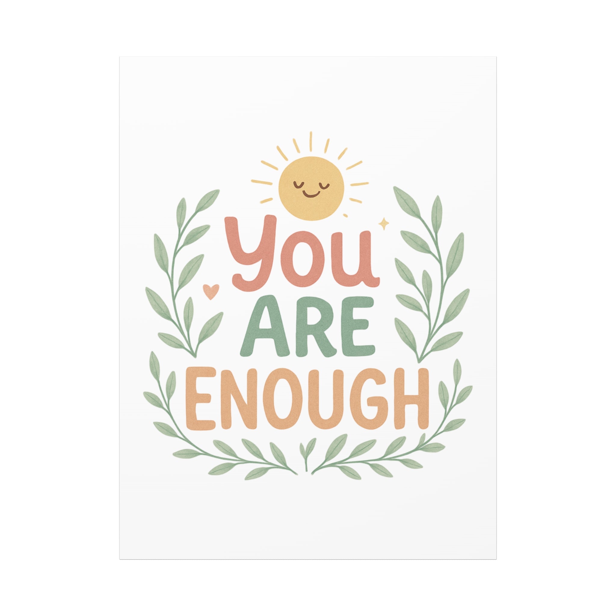 You Are Enough Canvas Wall Art — Positive Motivational Sun & Laurel Print