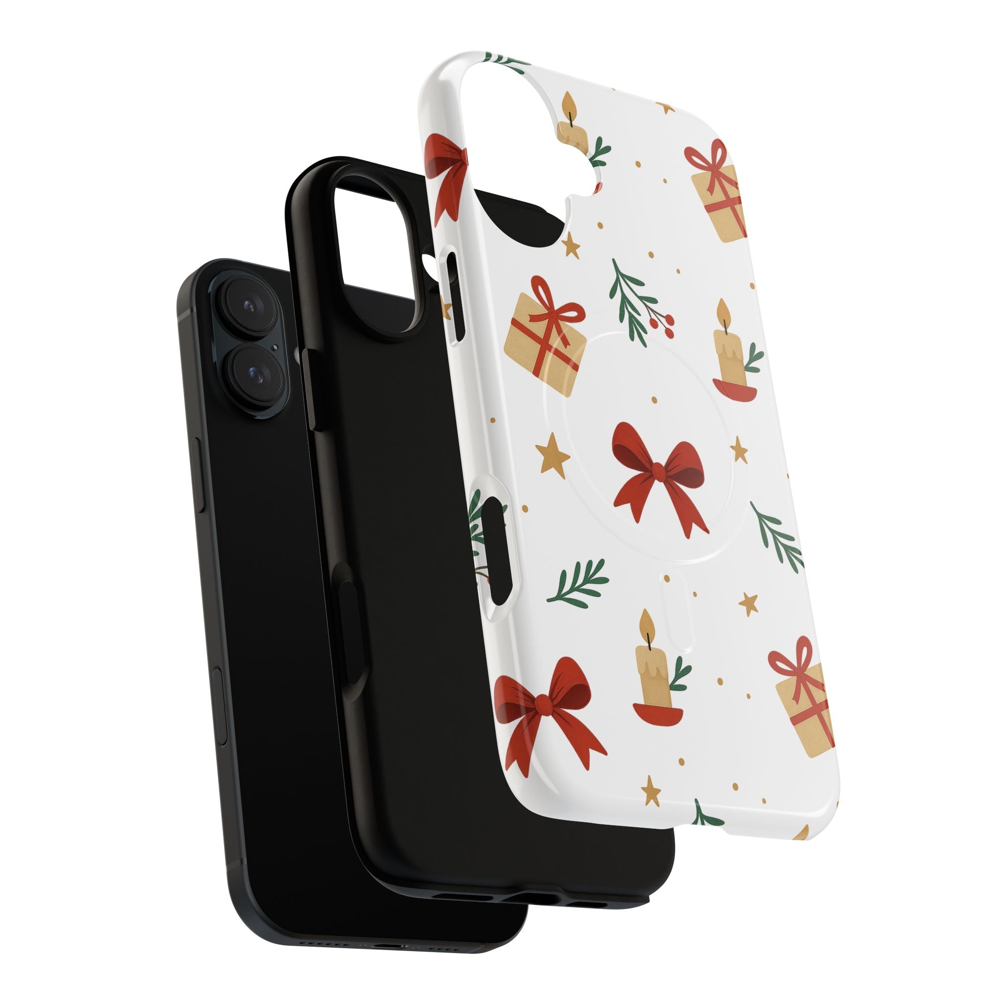 Holiday Gift Pattern Phone Case — Magnetic Tough Case with Bows, Candles & Presents