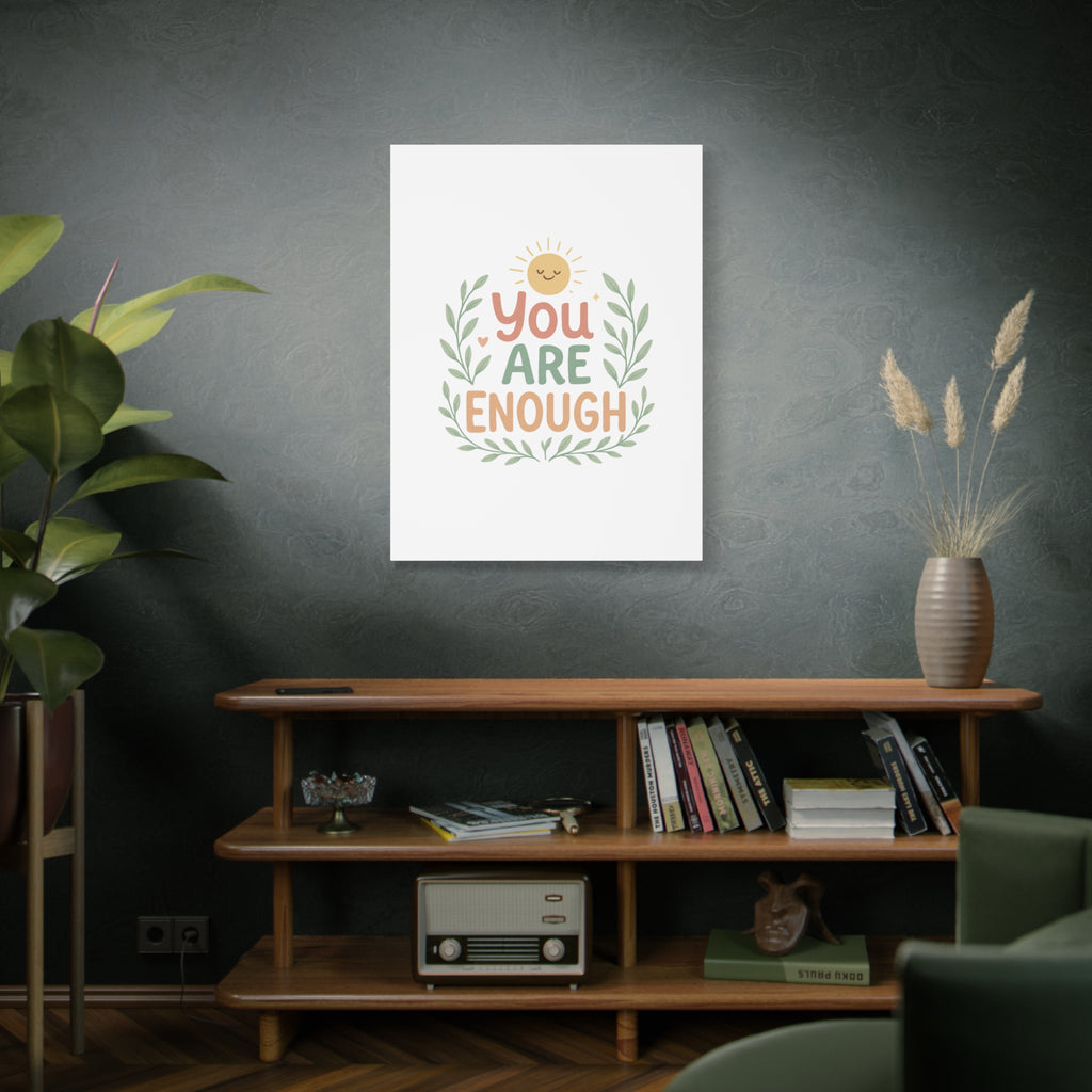 You Are Enough Canvas Wall Art — Positive Motivational Sun & Laurel Print