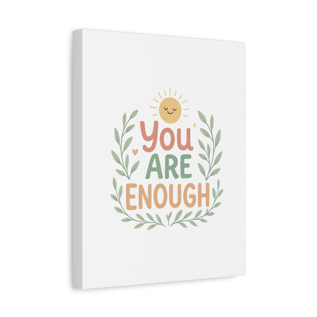 You Are Enough Canvas Wall Art — Positive Motivational Sun & Laurel Print